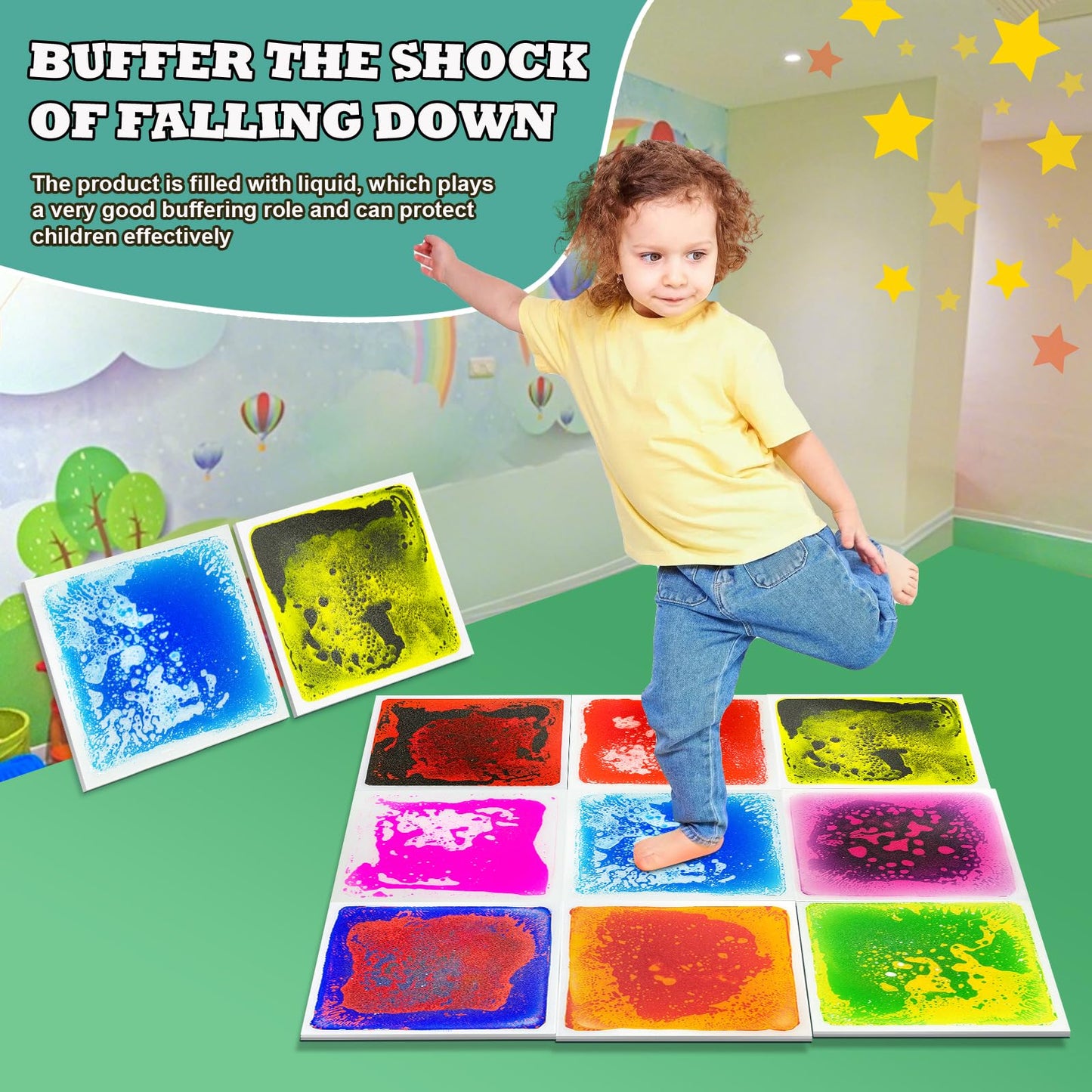 Onyoloy Liquid Sensory Tiles Floor Pads – 6-Piece Interactive Sensory Puzzle Mats for Kids