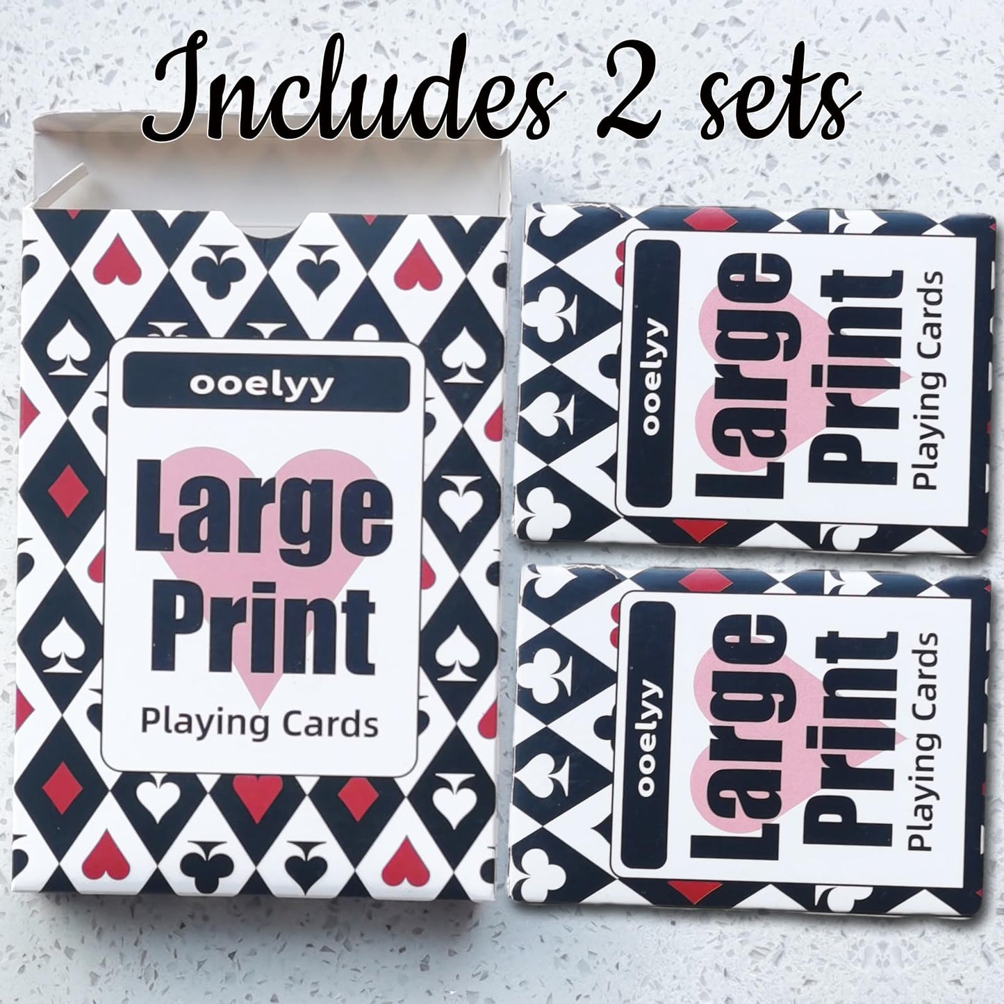 ooelyy 2 Pack Elite Low Vision Playing Cards – Large Print Decks for Visually Impaired & Seniors