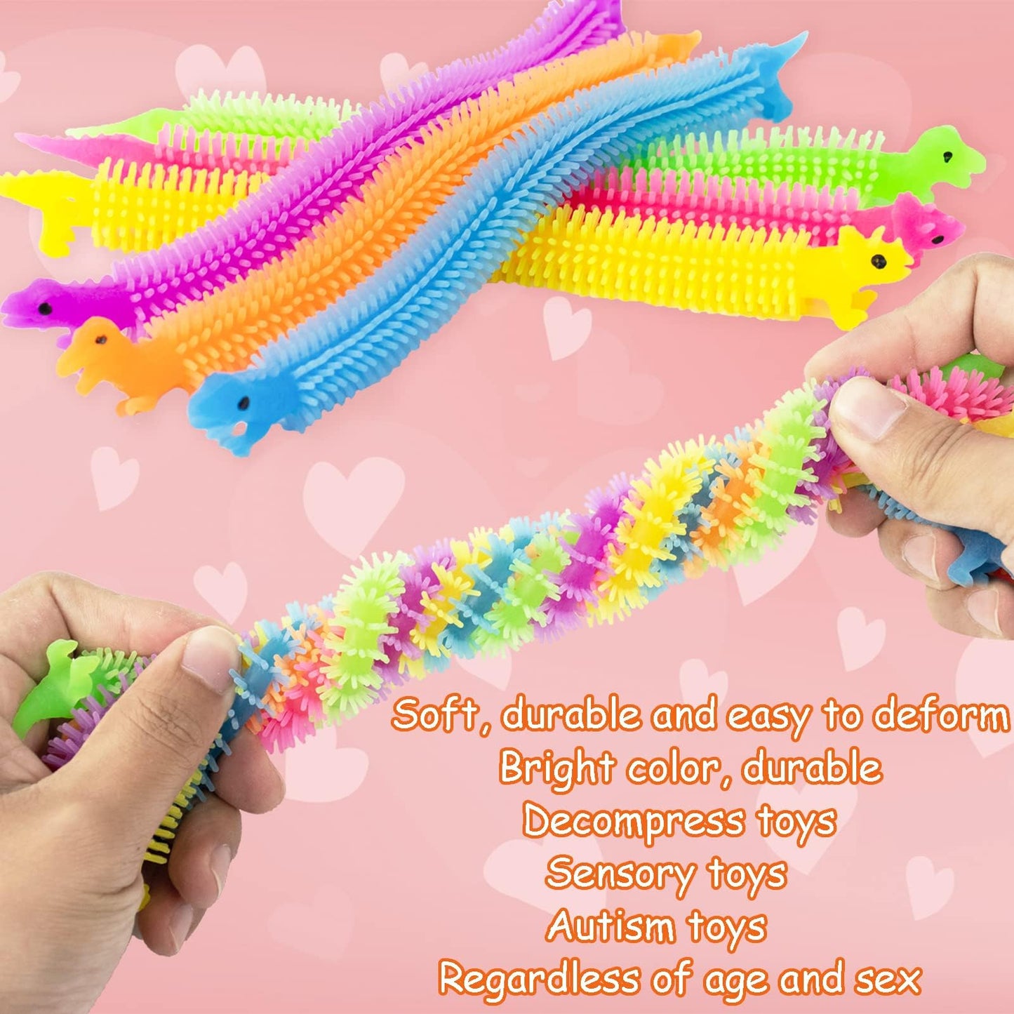 OOINQQ Valentines Day Cards for Kids – 24 Glow-in-the-Dark Dinosaur Stretchy Strings & Cards