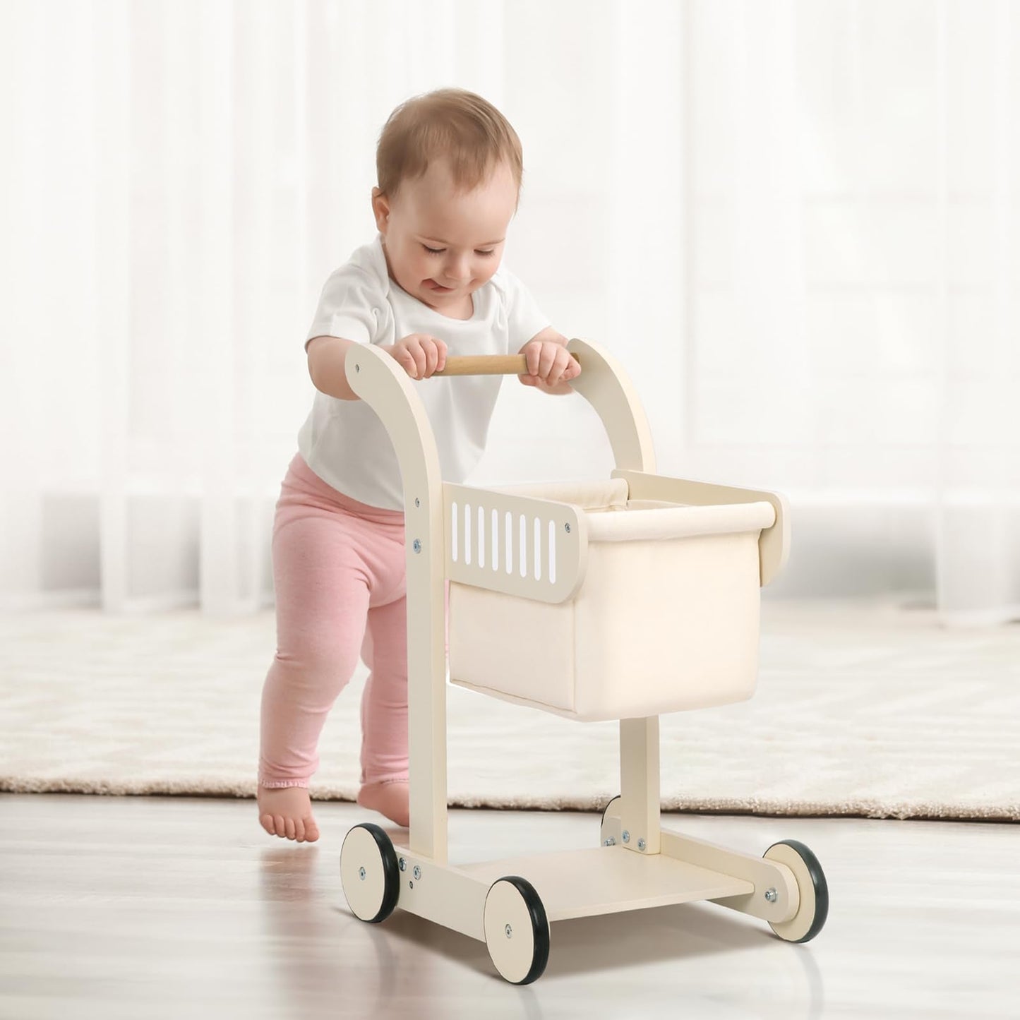 OOOK Baby Push Walker Doll Stroller – Wooden Toddler Walker & Shopping Cart