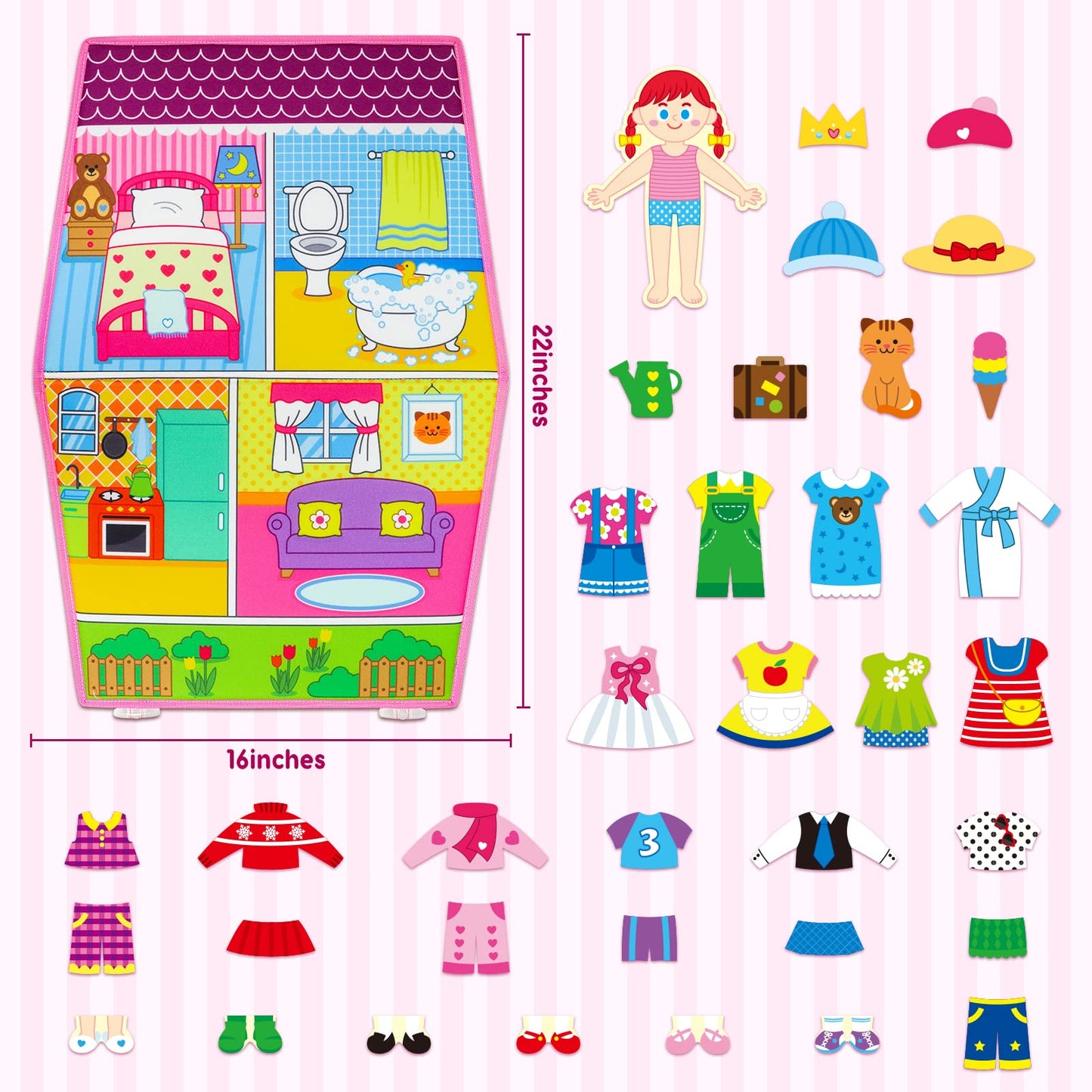 OKOOKO Dress Up House Felt Board – 35-Piece, Double-Sided, Foldable