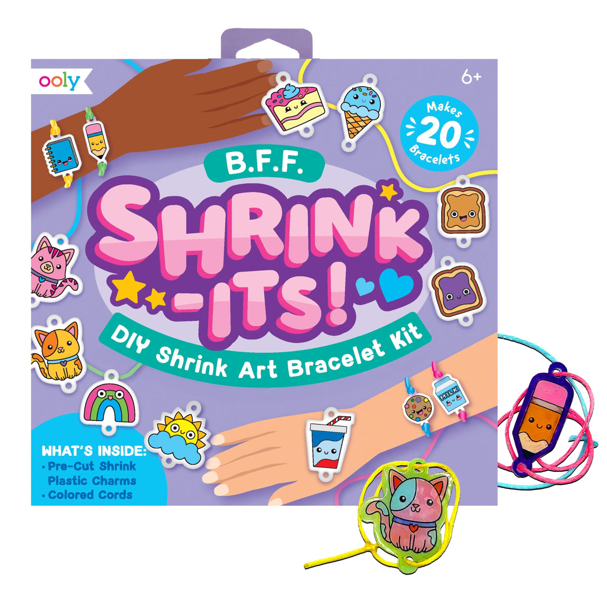 Ooly 24pc DIY Shrinking Art Kit for Kids - Pre-Cut Charms, No Mess Bracelet & Keychain Craft - BFF