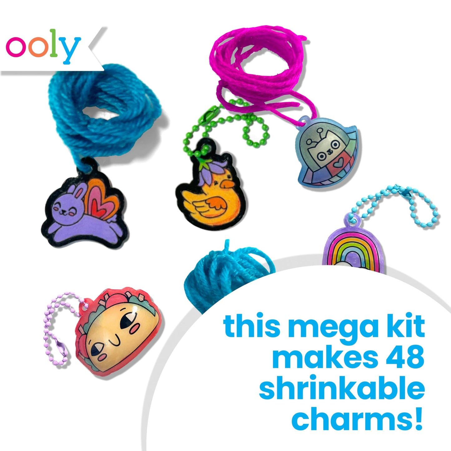 Ooly 74 PC DIY Shrinking Art Kit – No Mess Jewelry Craft with 8 Markers and 48 Pre-Cut Charms