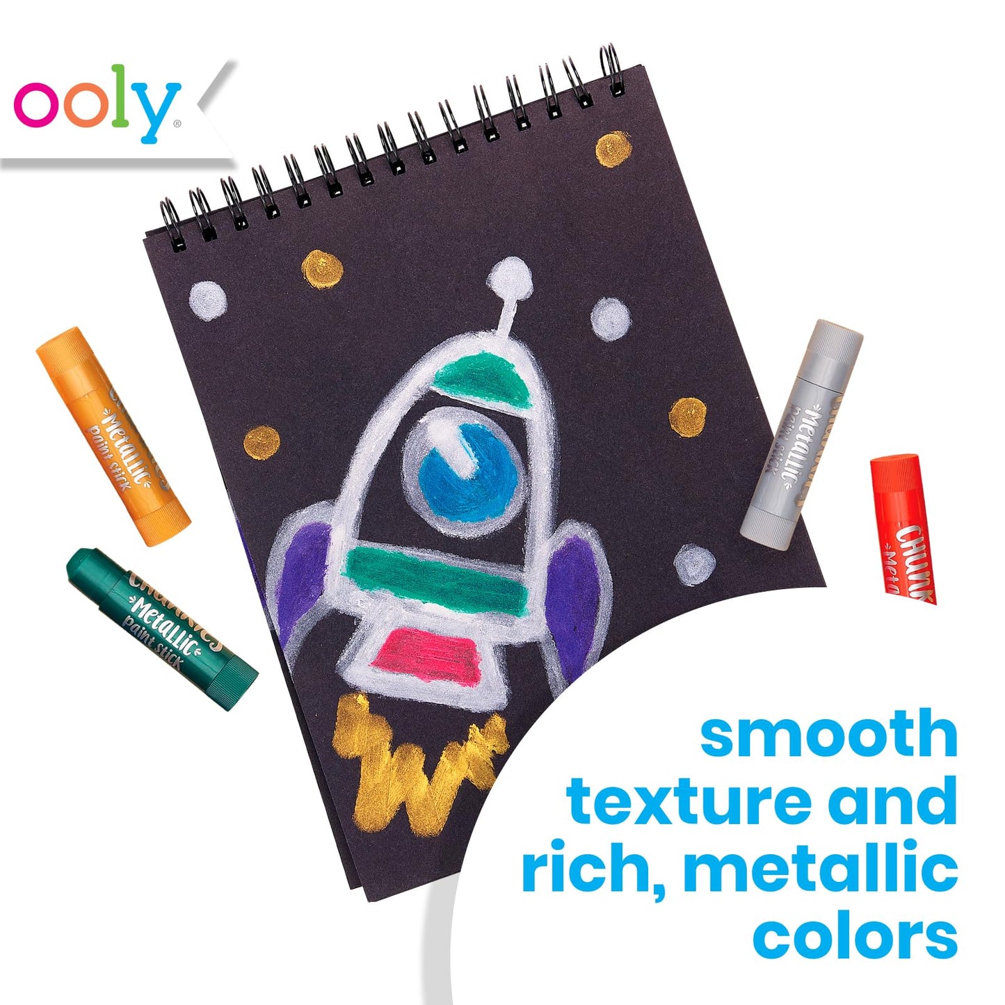 Ooly Chunkies 6 Metallic Paint Sticks for Kids — No Mess, Quick-Dry Tempera Art Supplies