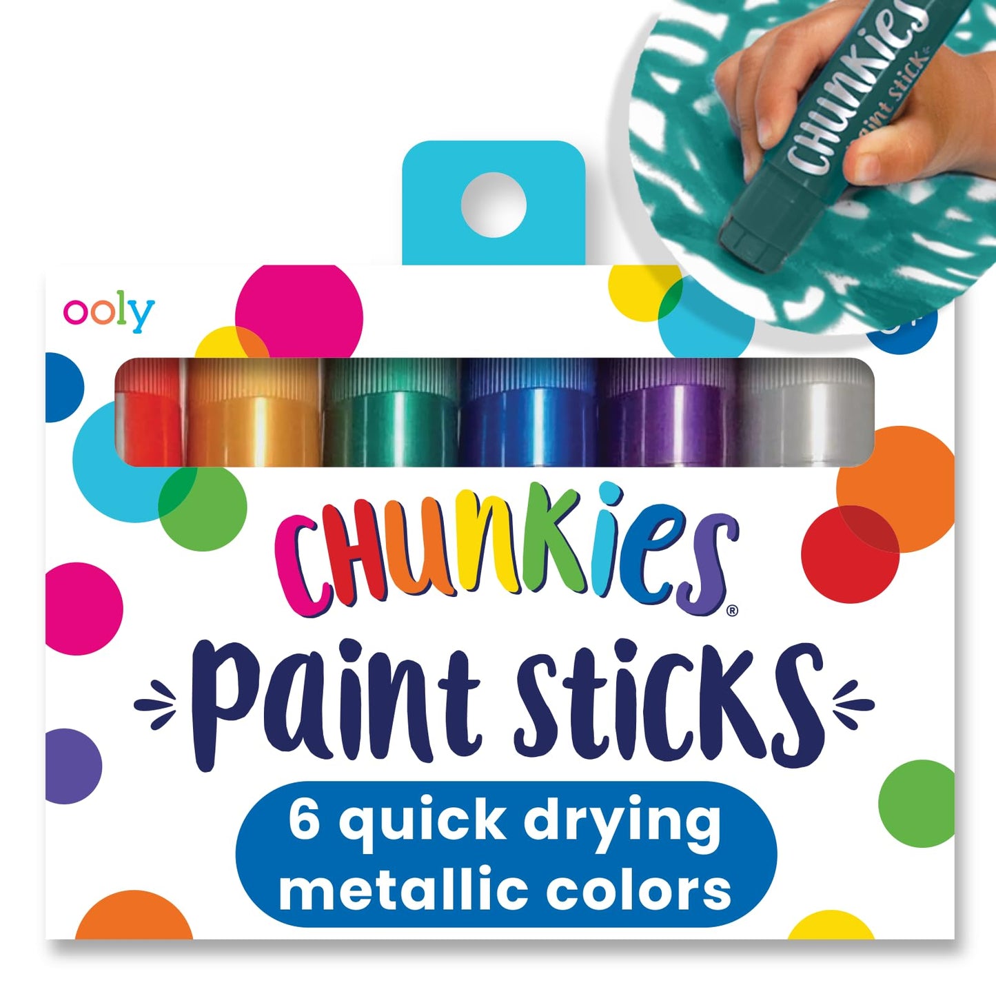 Ooly Chunkies 6 Metallic Paint Sticks for Kids — No Mess, Quick-Dry Tempera Art Supplies