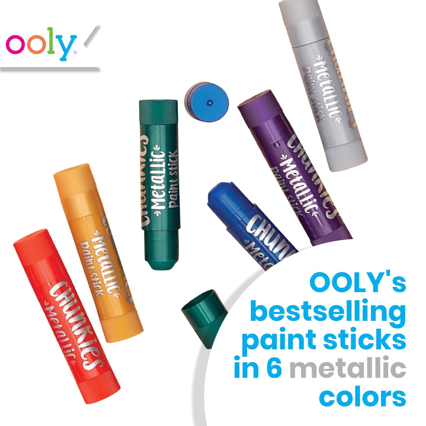 Ooly Chunkies 6 Metallic Paint Sticks for Kids — No Mess, Quick-Dry Tempera Art Supplies