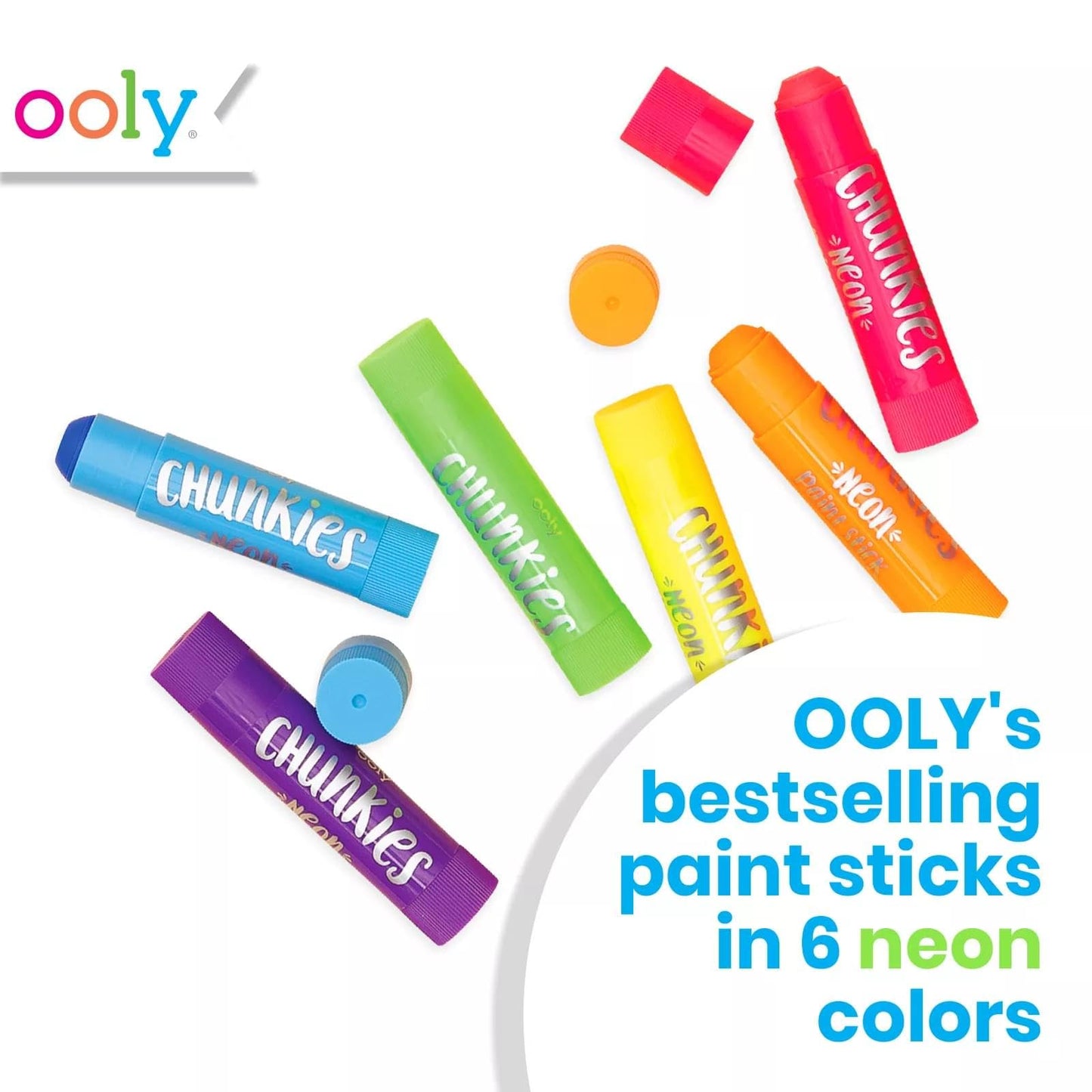 Ooly Chunkies Neon Paint Sticks – Mess-Free, Quick-Dry Tempera for Kids (6 Neon Colors)