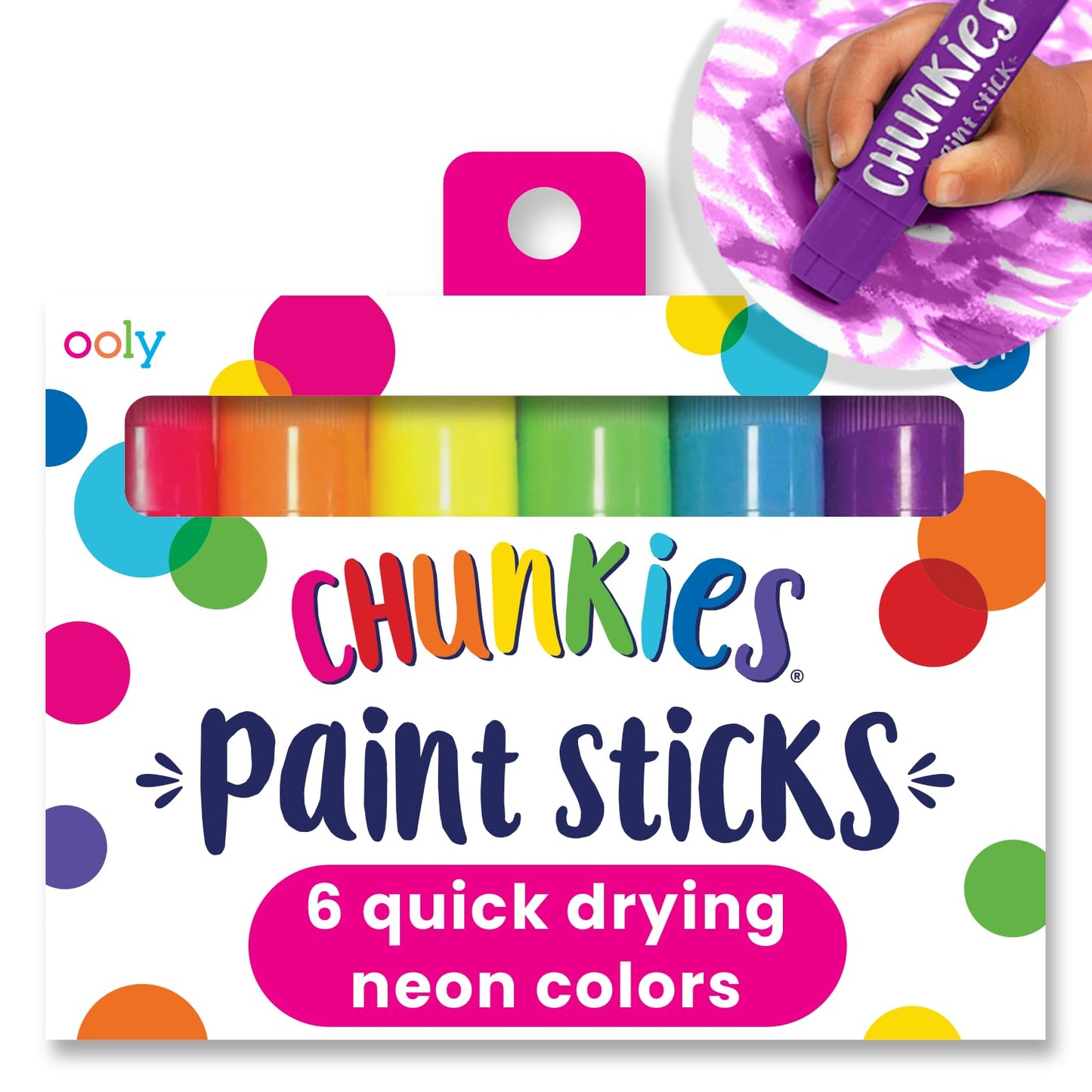 Ooly Chunkies Neon Paint Sticks – Mess-Free, Quick-Dry Tempera for Kids (6 Neon Colors)