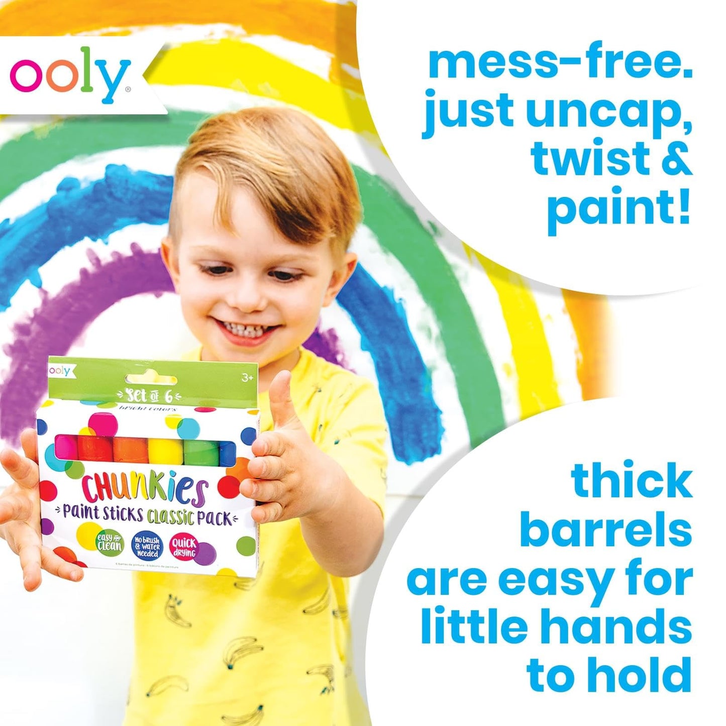 Ooly Chunkies Neon Paint Sticks – Mess-Free, Quick-Dry Tempera for Kids (6 Neon Colors)