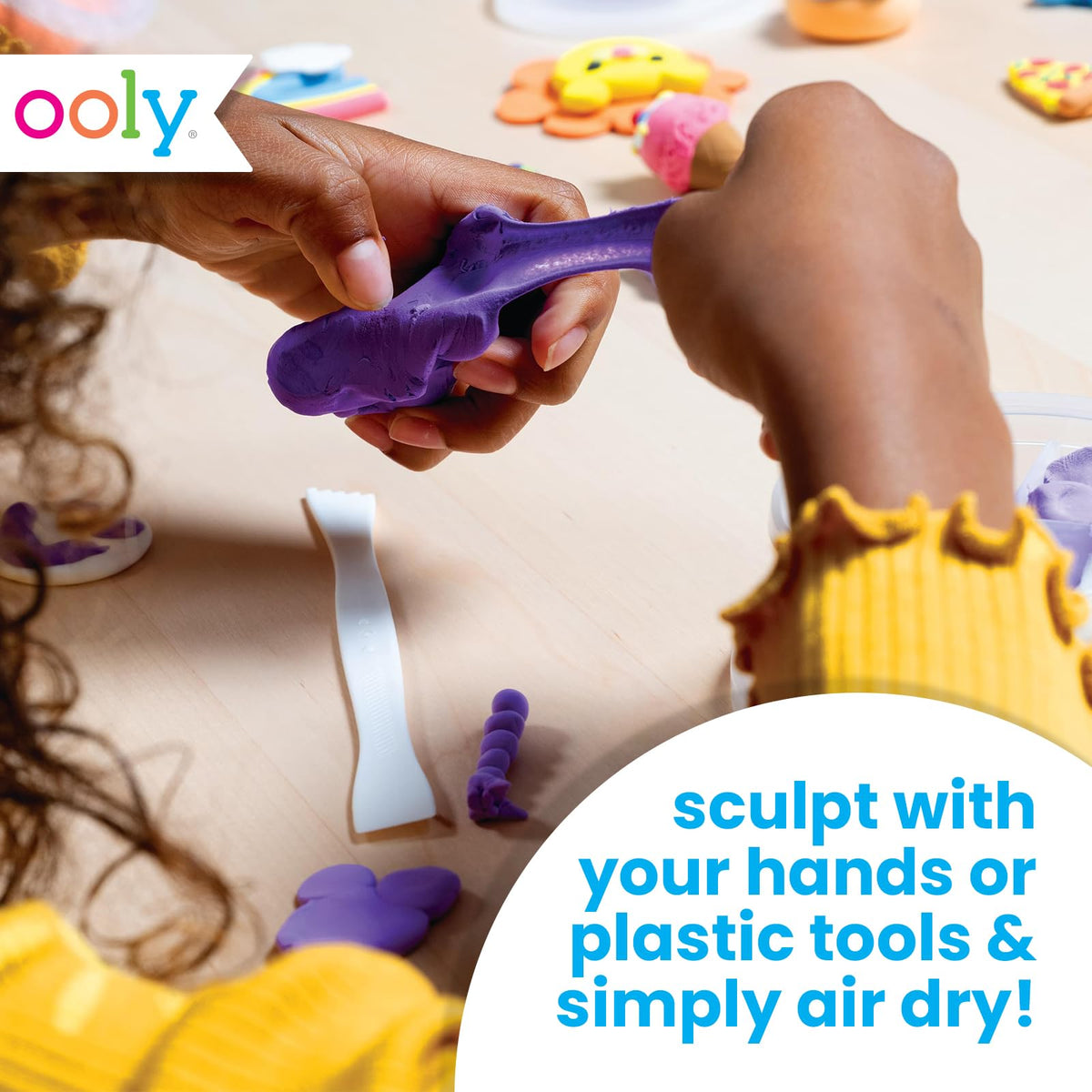 Ooly Creatibles Air Dry Clay for Kids – 12 Colors + 3 Shaping Tools, No-Bake Craft Kit
