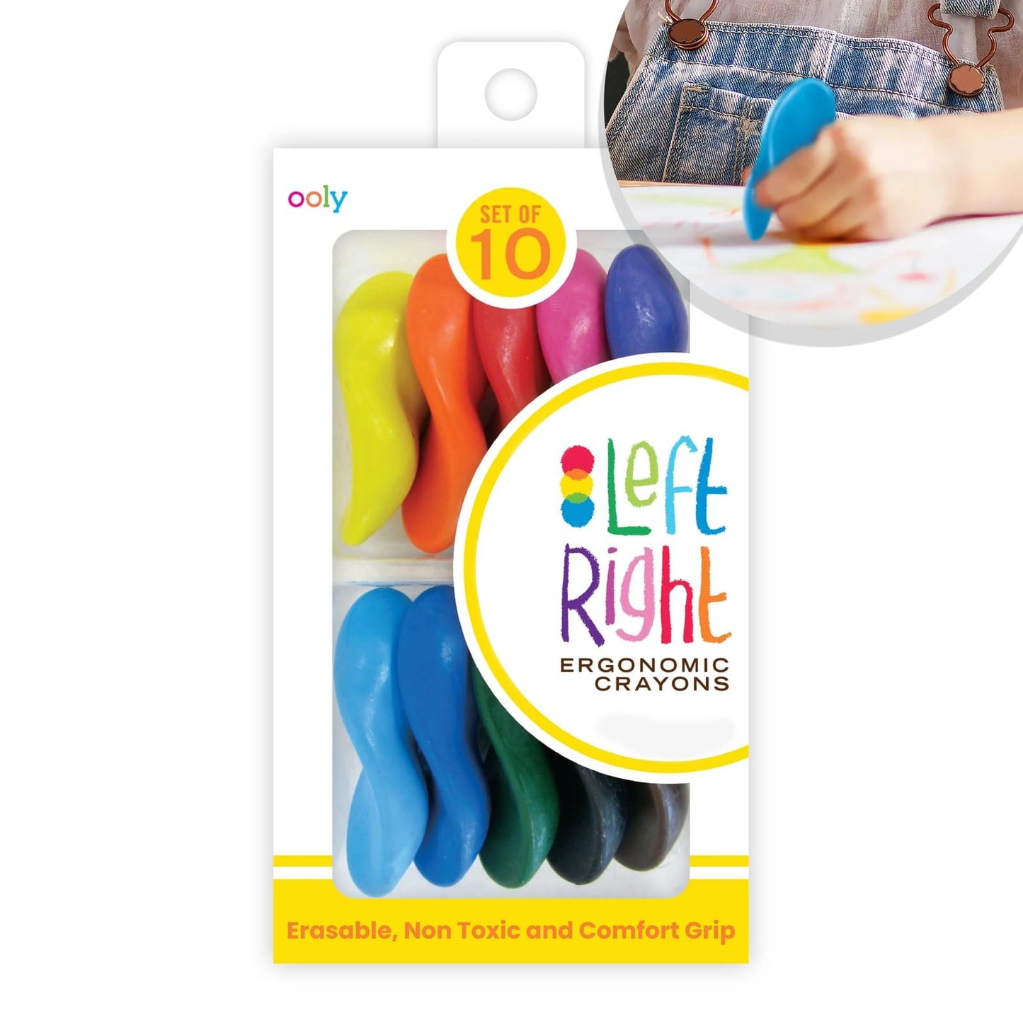 Ooly Ergonomic Erasable Crayons for Kids – 10 Bright, Non-Toxic Colors, No Rolling