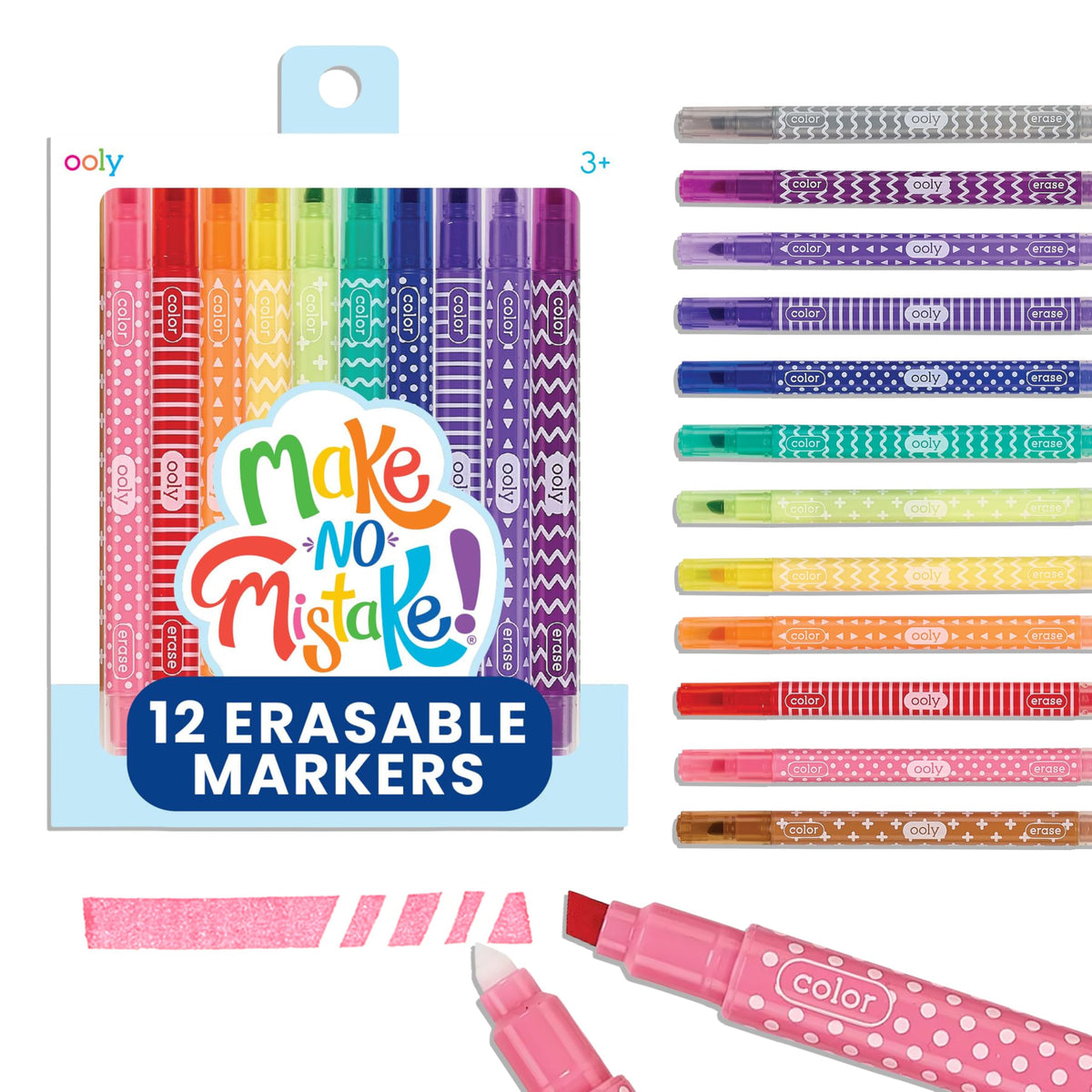 OOLY Make No Mistake Erasable Markers – 12 Mess-Free Color Pens for Kids & Adults