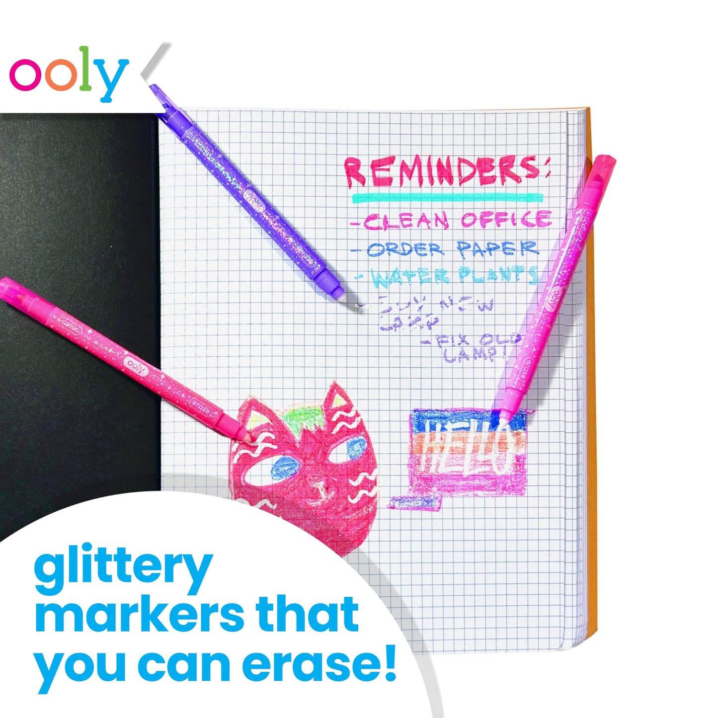 Ooly Make No Mistake Glittery Erasable Markers – 12 Vibrant, Erasable Glitter Markers