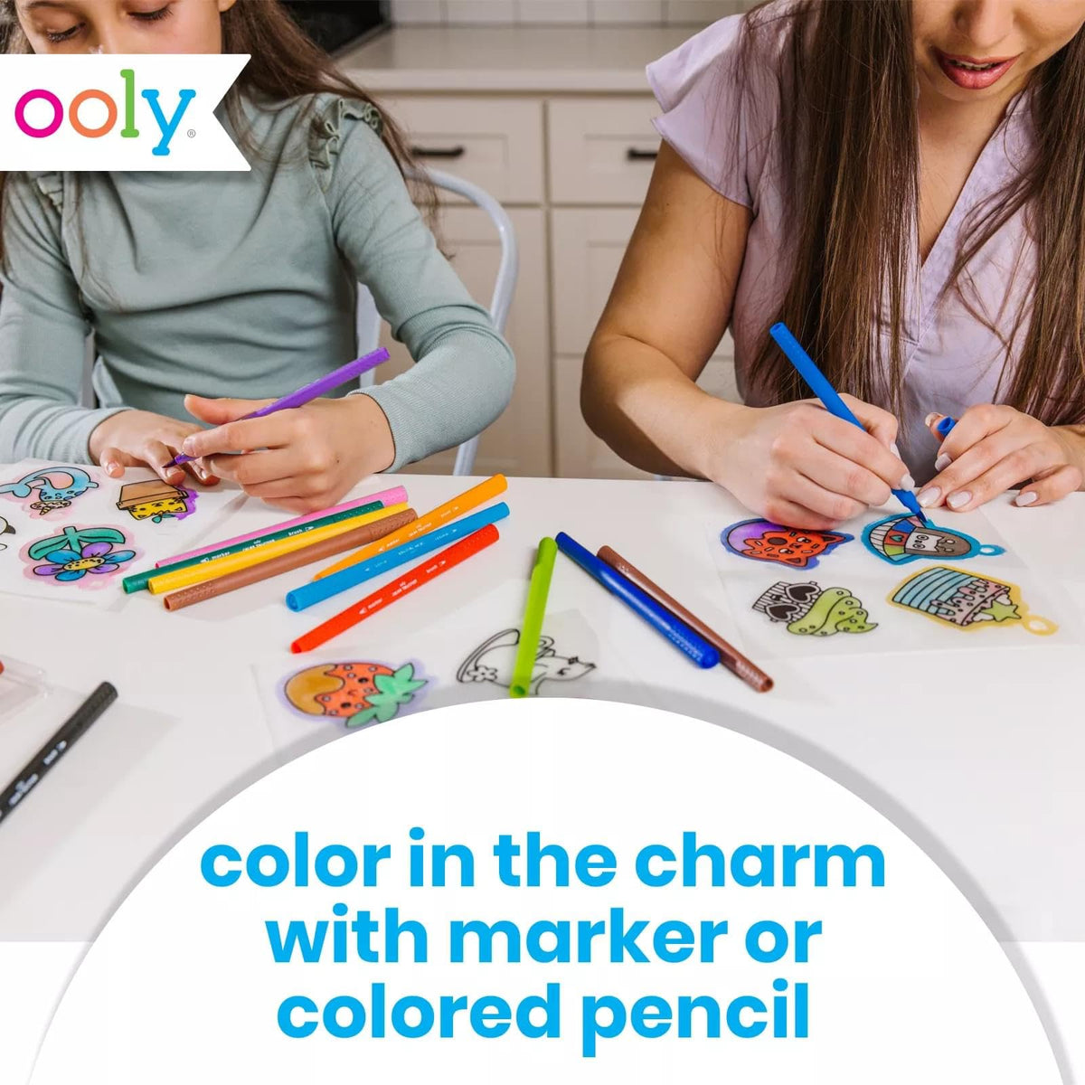 Ooly 28-Piece DIY Shrinking Art Kit for Kids | No-Mess Charm Jewelry Craft