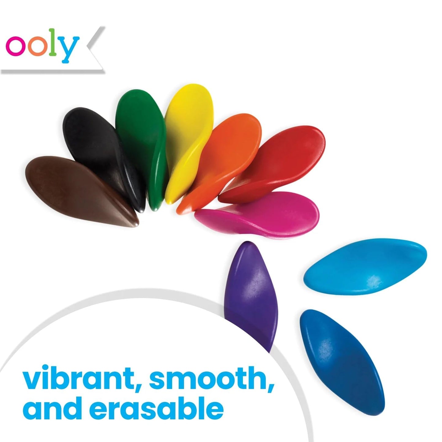 Ooly Ergonomic Erasable Crayons for Kids – 10 Bright, Non-Toxic Colors, No Rolling