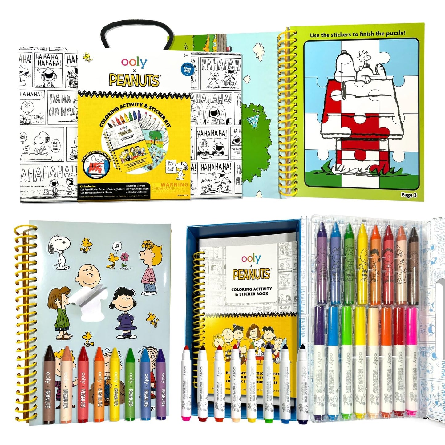 Ooly X Peanuts 60 PC Coloring Activity Kit in Travel Box | 8 Washable Markers & 8 Jumbo Crayons