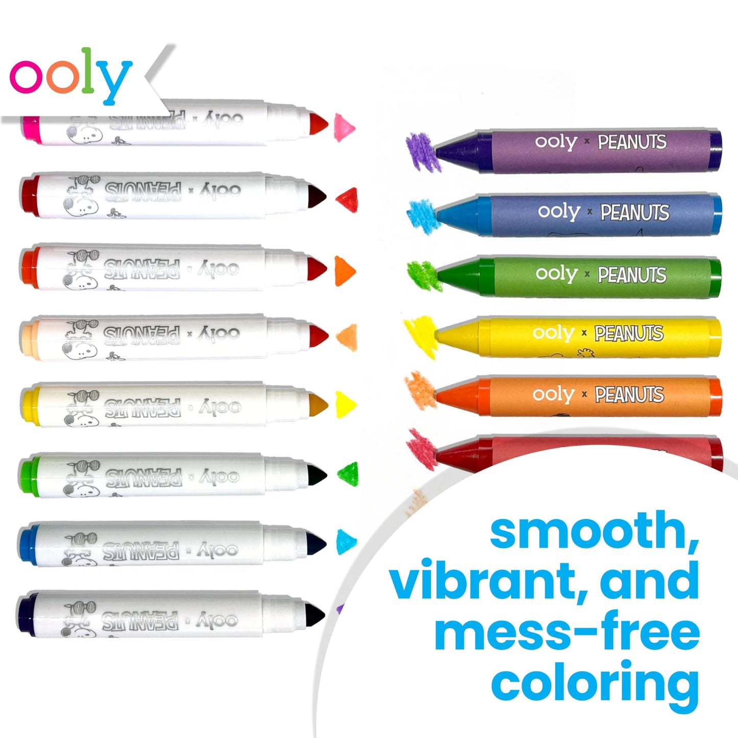 Ooly X Peanuts 60 PC Coloring Activity Kit in Travel Box | 8 Washable Markers & 8 Jumbo Crayons