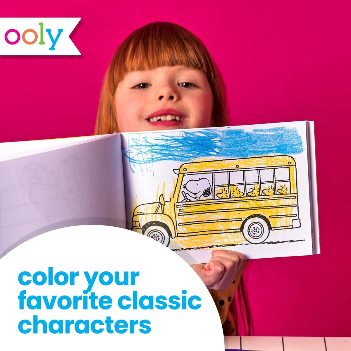 Ooly x Peanuts Travel Art Kit — 9 Jumbo Crayons, 48 Themed Coloring Pages & Case for On-the-Go Kids