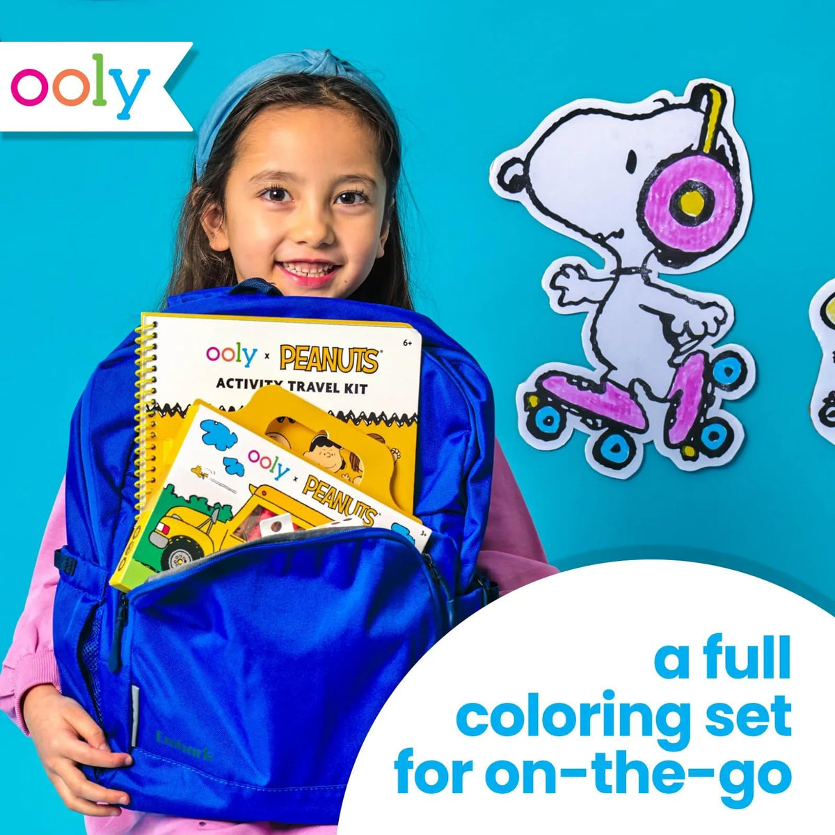Ooly x Peanuts Travel Art Kit — 9 Jumbo Crayons, 48 Themed Coloring Pages & Case for On-the-Go Kids