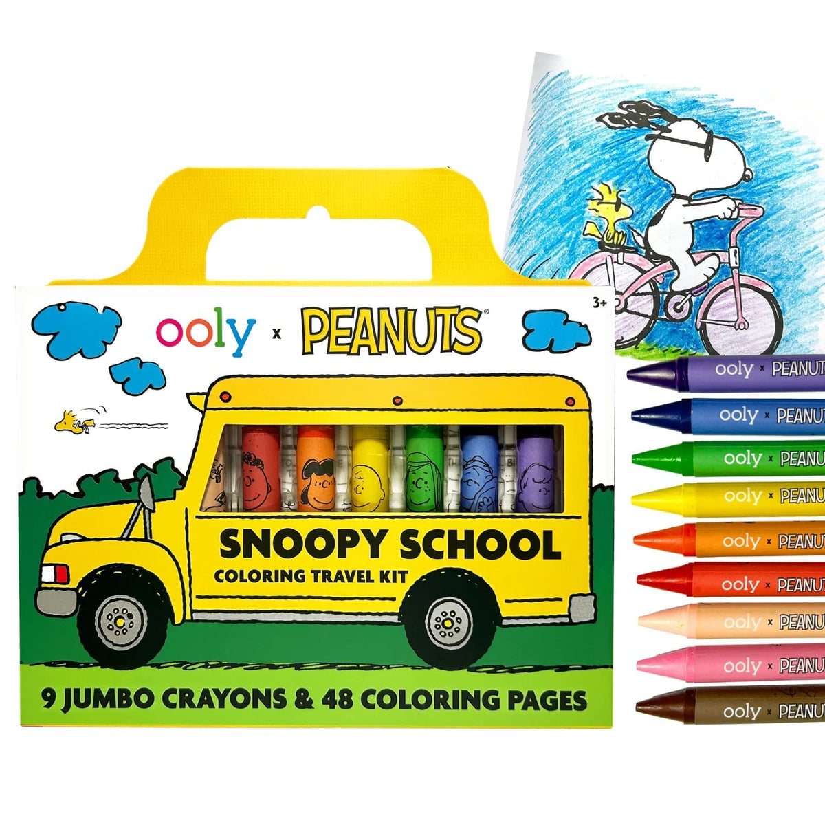 Ooly x Peanuts Travel Art Kit — 9 Jumbo Crayons, 48 Themed Coloring Pages & Case for On-the-Go Kids