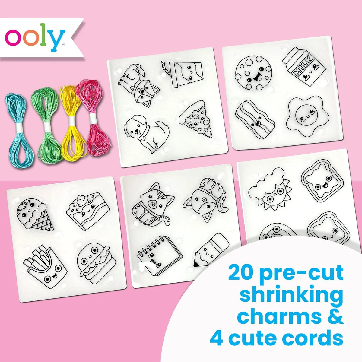 Ooly 24pc DIY Shrinking Art Kit for Kids - Pre-Cut Charms, No Mess Bracelet & Keychain Craft - BFF