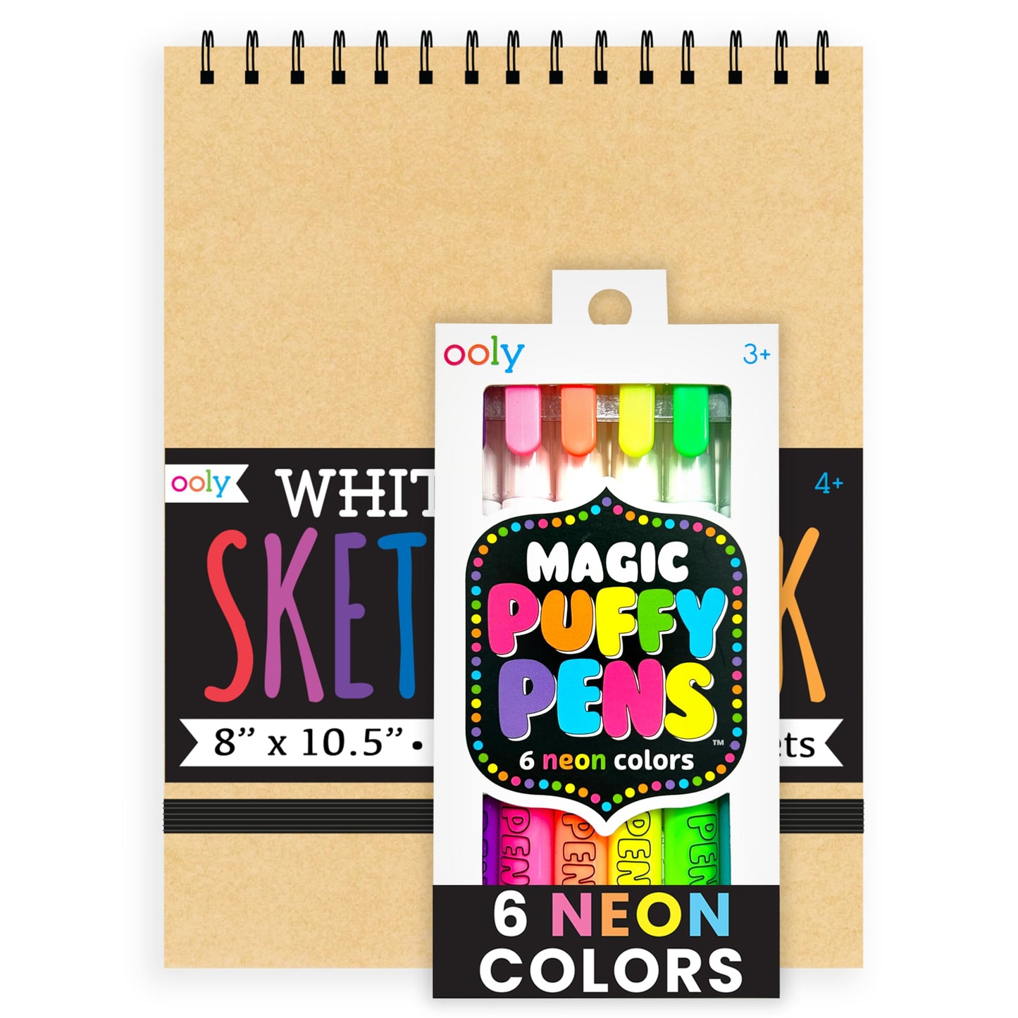 Ooly Puffy Paint Neon Gel Pens Set of 6 & Sketchbook Bundle – 3D Foam Texture Art