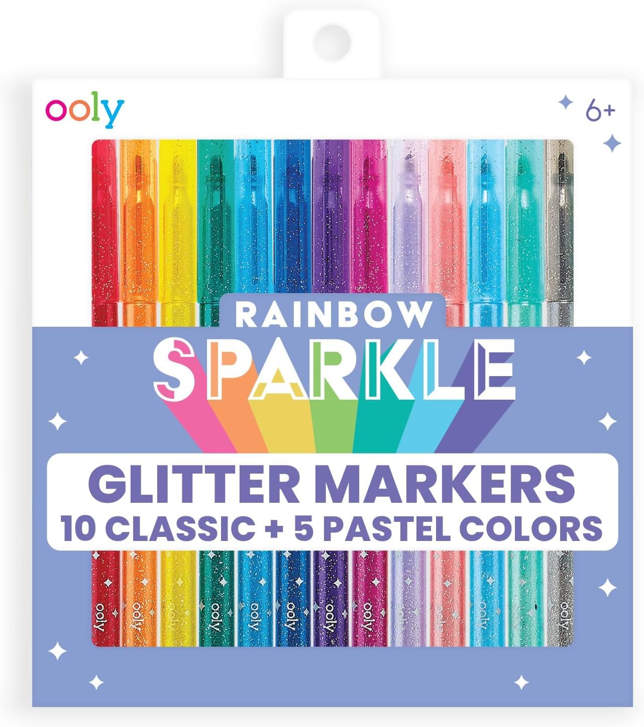 Ooly Rainbow Sparkle Glitter Markers – 15-Color Set with 2mm Nib