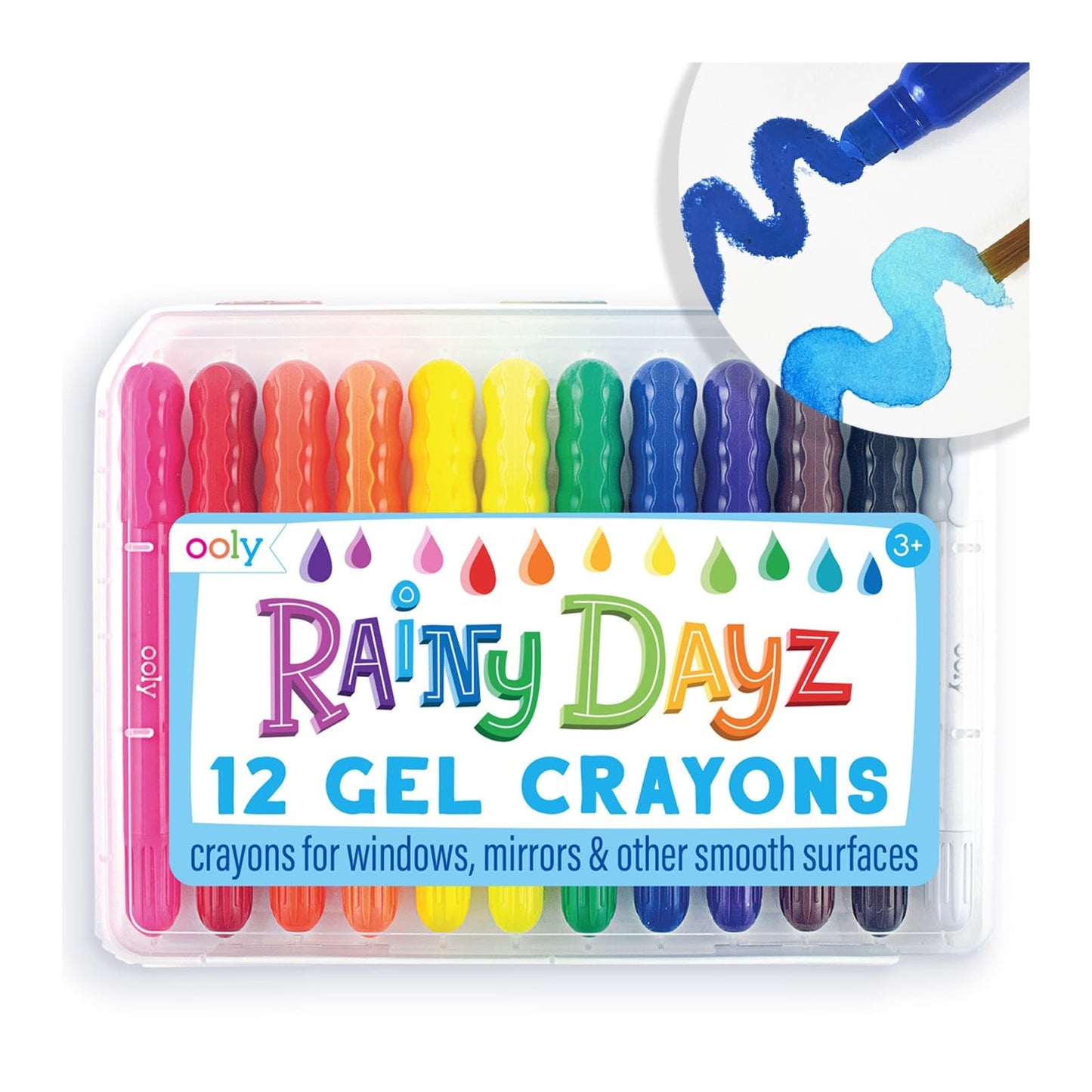 OOLY Rainy Dayz Gel Crayons — 12 Vibrant Colors for Glass & Paper