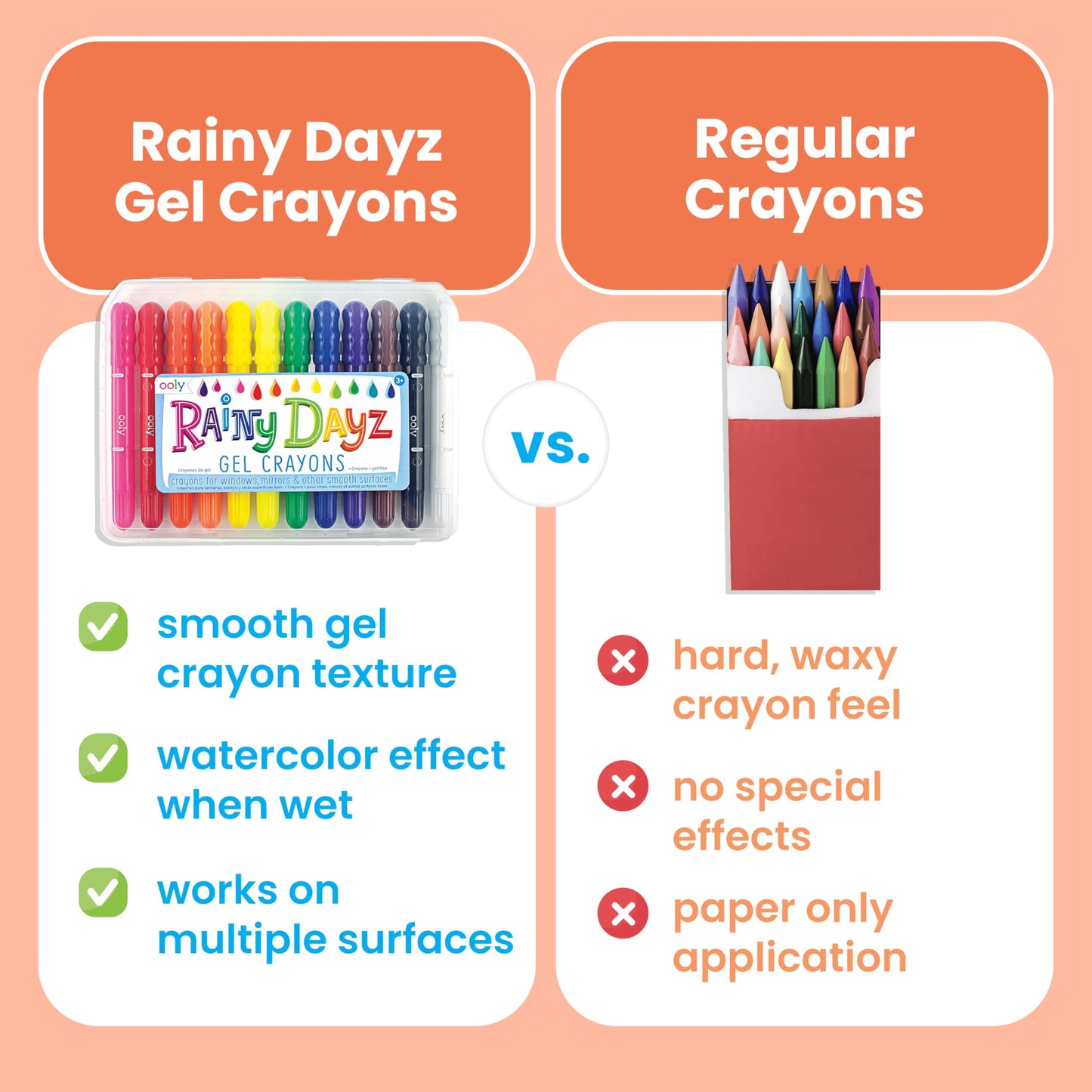 OOLY Rainy Dayz Gel Crayons — 12 Vibrant Colors for Glass & Paper