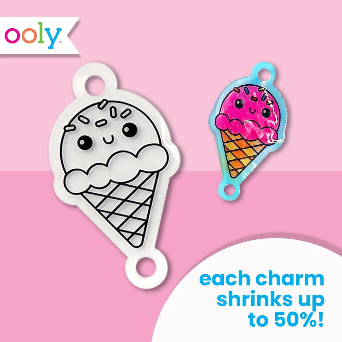Ooly 24pc DIY Shrinking Art Kit for Kids - Pre-Cut Charms, No Mess Bracelet & Keychain Craft - BFF