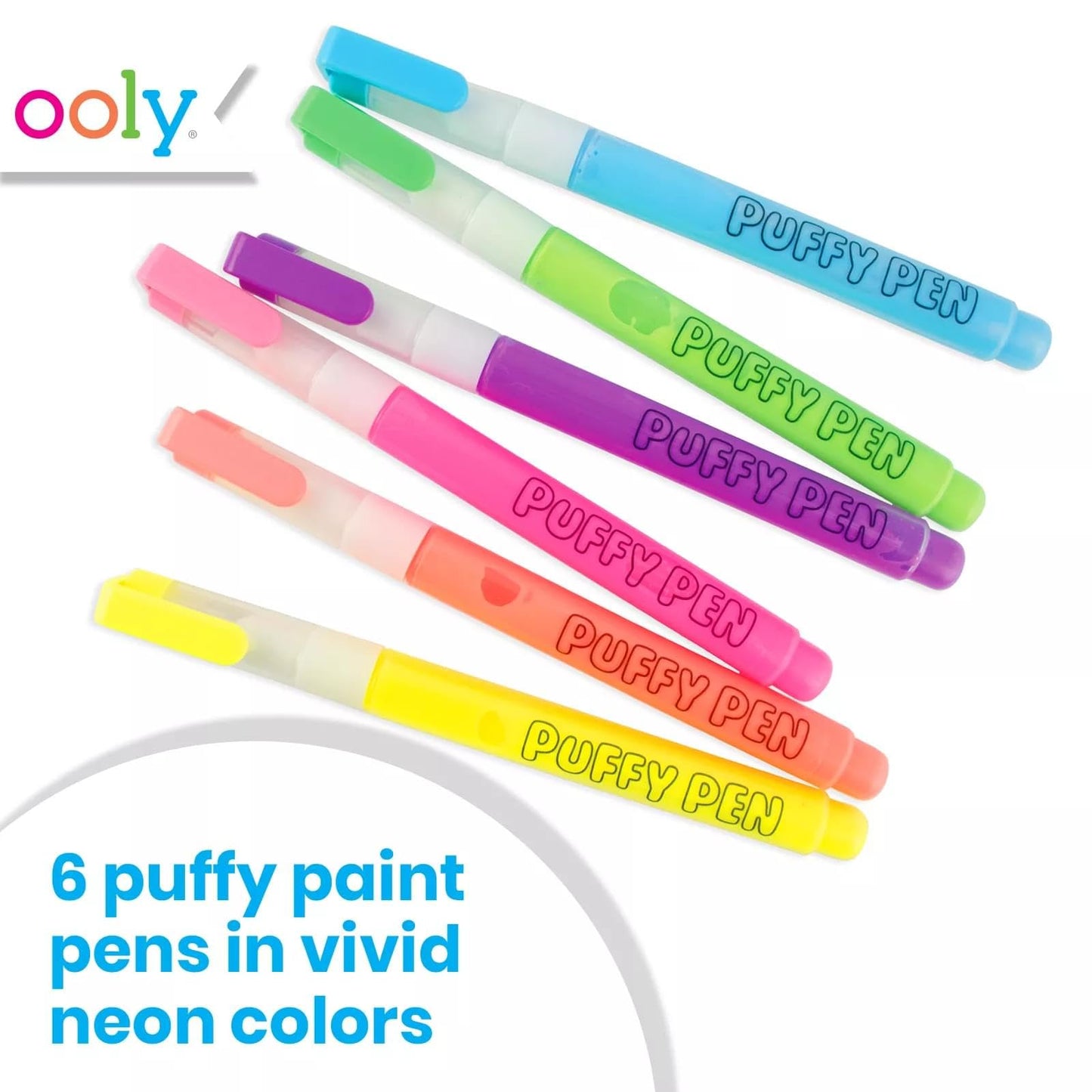 Ooly Puffy Paint Neon Gel Pens Set of 6 & Sketchbook Bundle – 3D Foam Texture Art