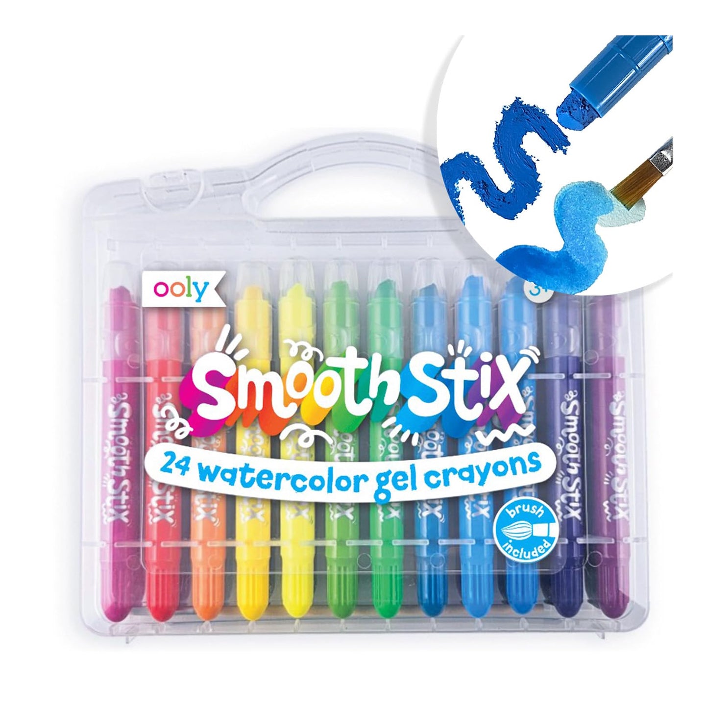 Ooly Smooth Stix Gel Crayons – 24-Color Twist-Up Gel Crayons for Glass & Paper with Case