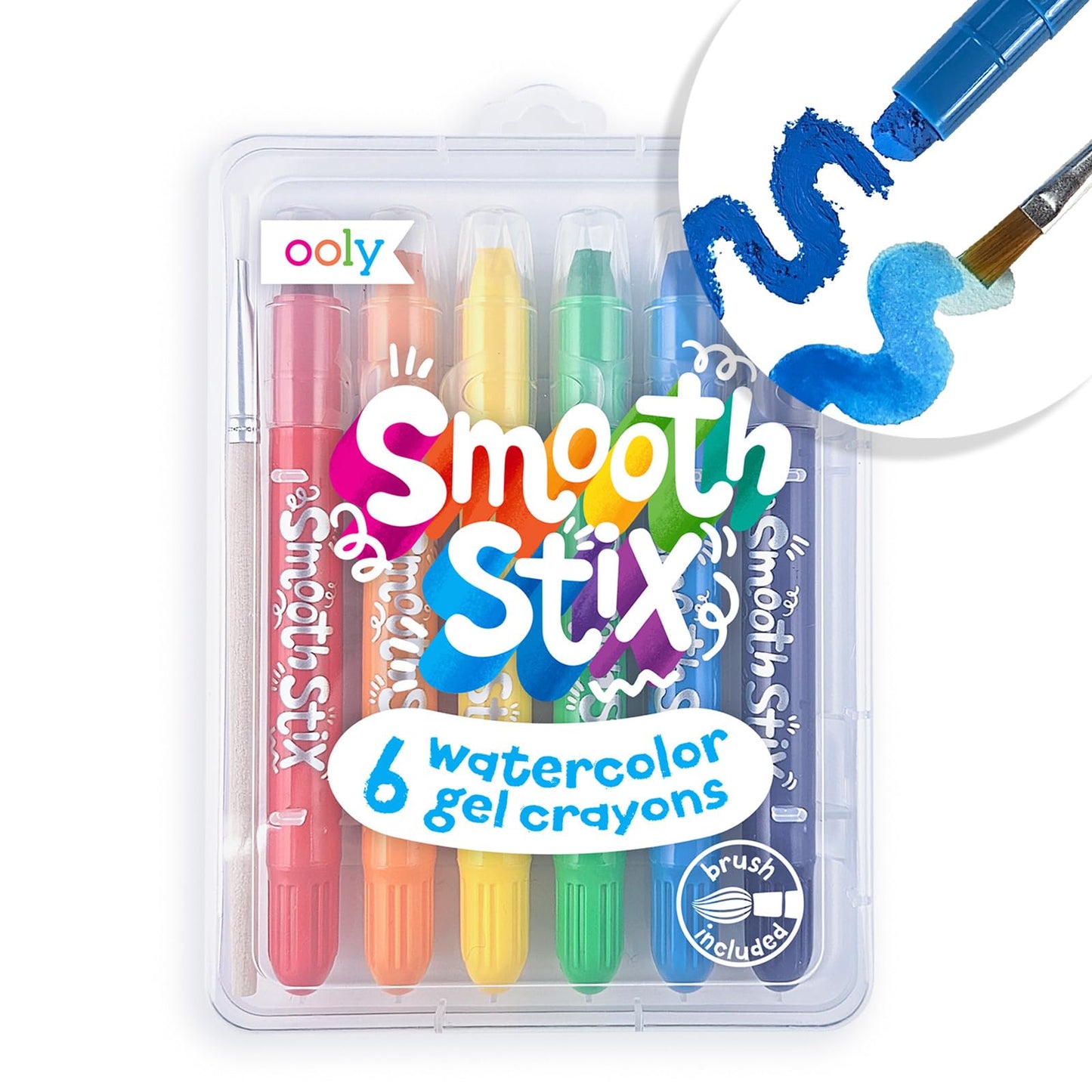 Ooly Smooth Stix Gel Crayons – 6-Color Gel Crayon Set for Glass & Paper with Case