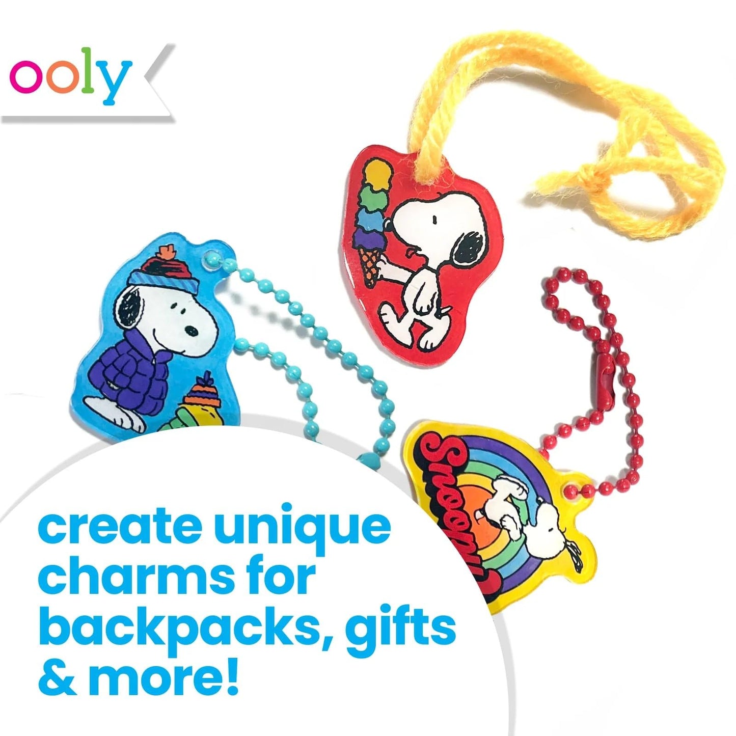 Ooly x Peanuts Snoopy 34-Piece Shrinking Art Kit for Kids – No Mess DIY Jewelry