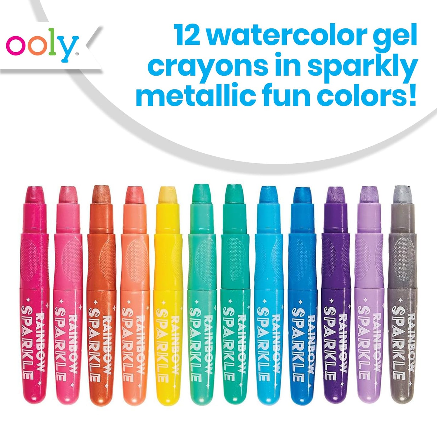 Ooly Rainbow Sparkle Metallic Watercolor Gel Crayons – 12-Piece Set | Glitter Twistable Markers for Kids