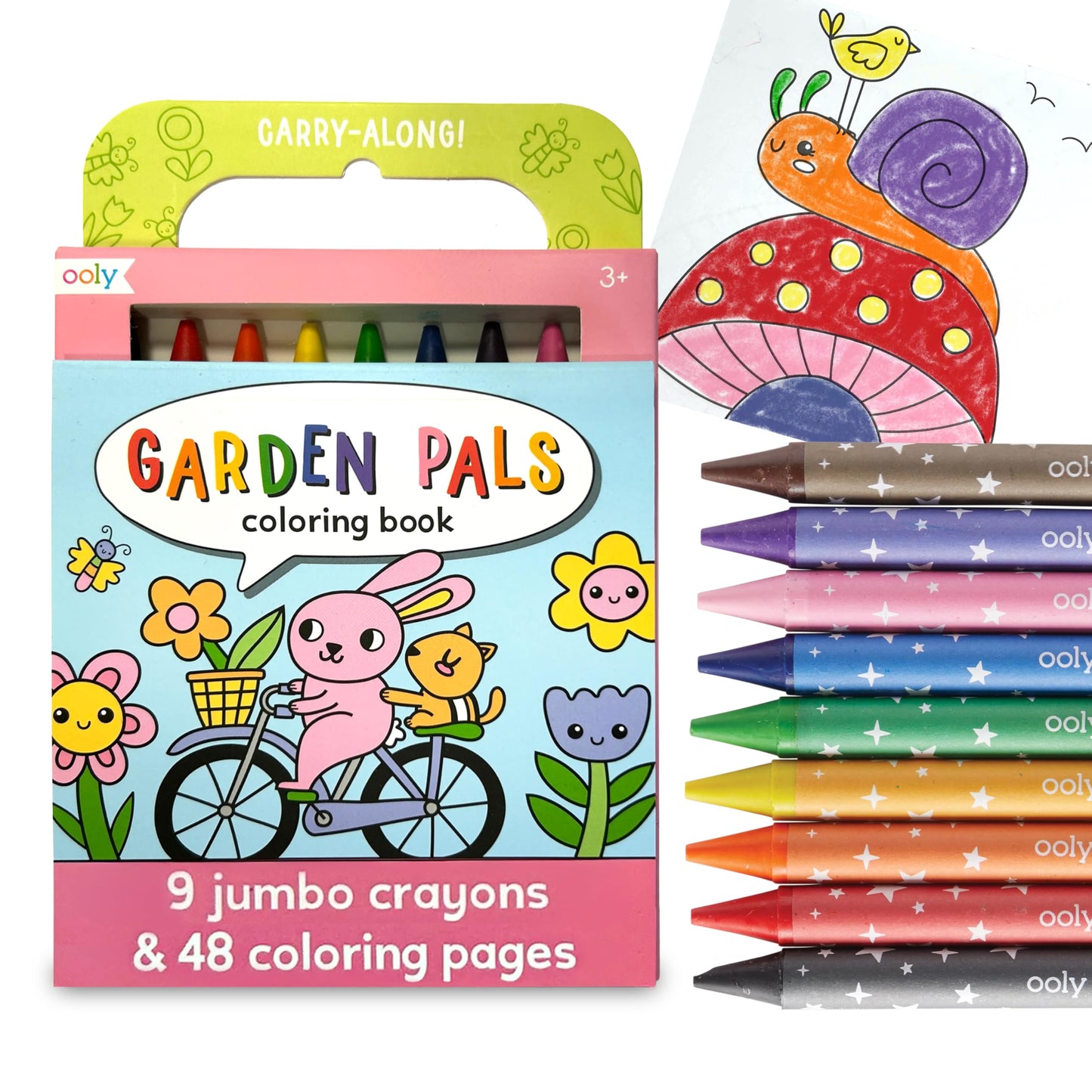 Ooly Travel Art Kit – Garden Pals, 9 Jumbo Crayons, 48 Themed Pages & Case
