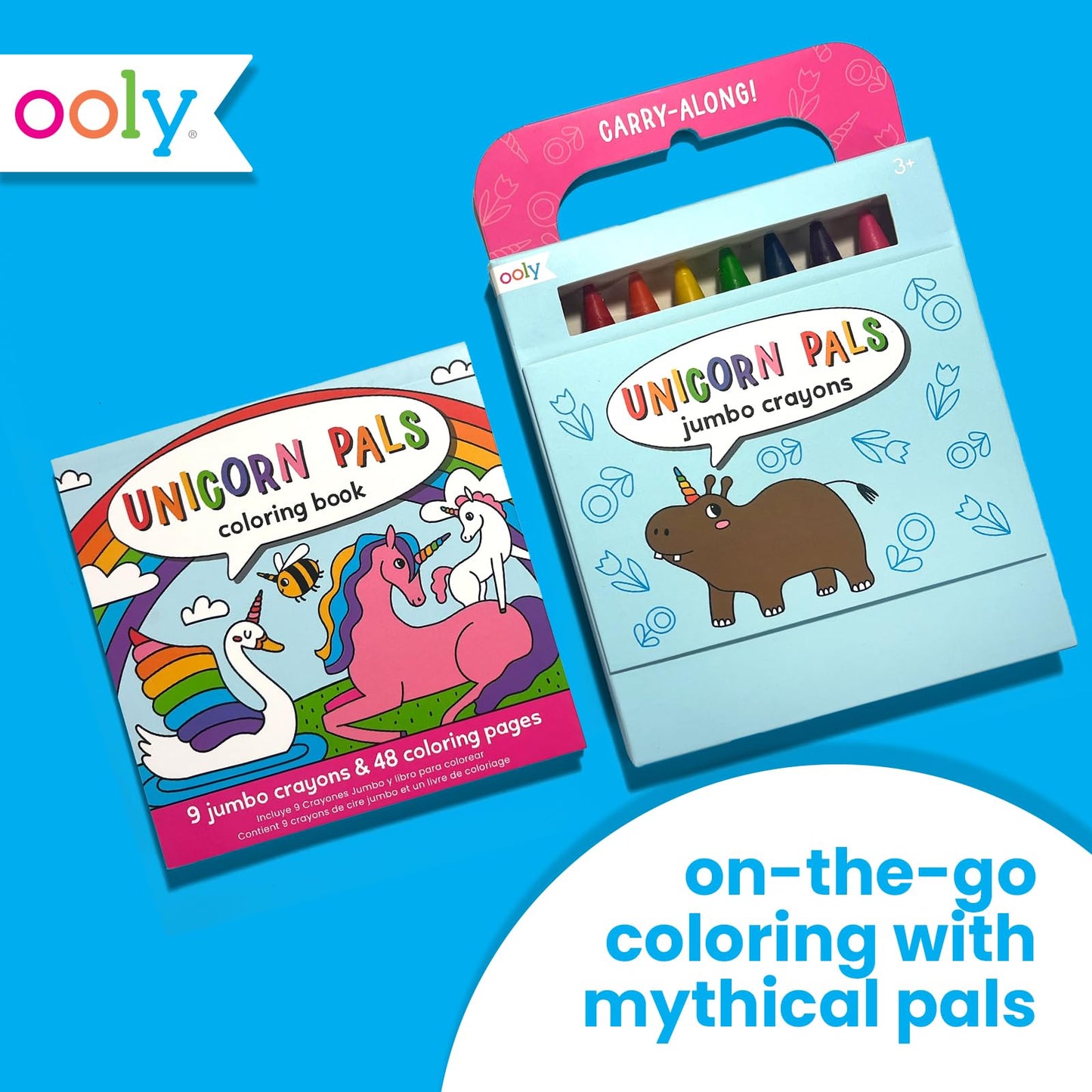 Ooly Travel Art Kit: 9 Jumbo Crayons, 48 Themed Pages, Travel Case | Unicorn Pals