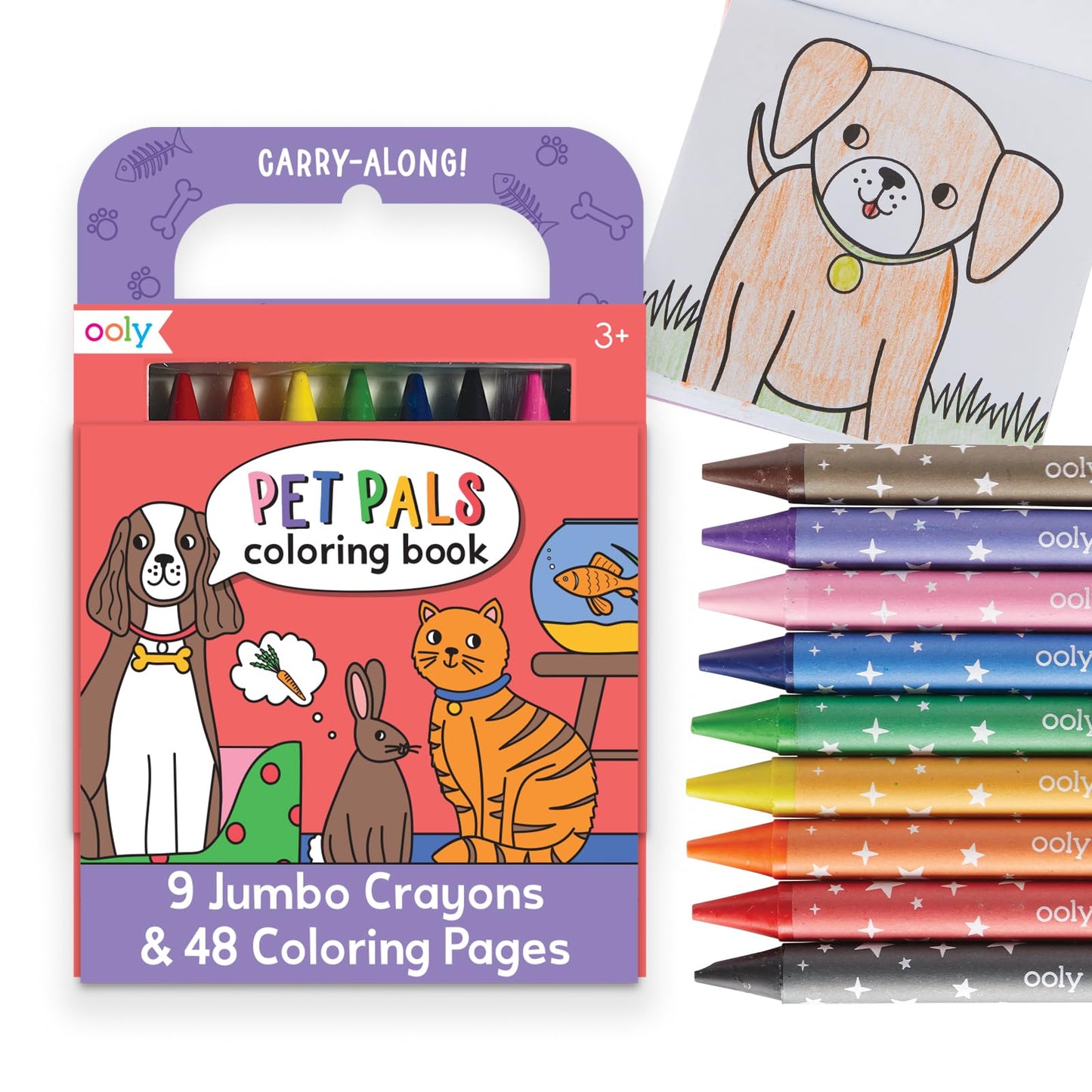 Ooly Travel Art Kit – 9 Jumbo Crayons, 48 Themed Pages, Carry Case | Pet Pals