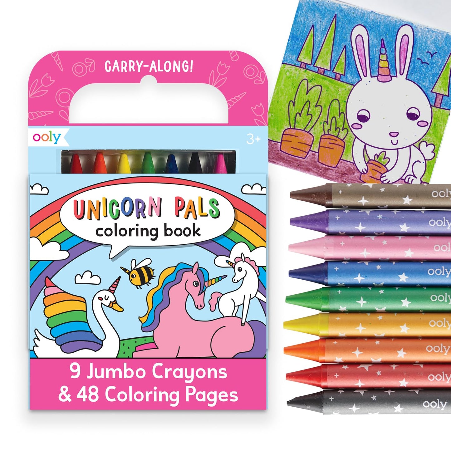 Ooly Travel Art Kit: 9 Jumbo Crayons, 48 Themed Pages, Travel Case | Unicorn Pals