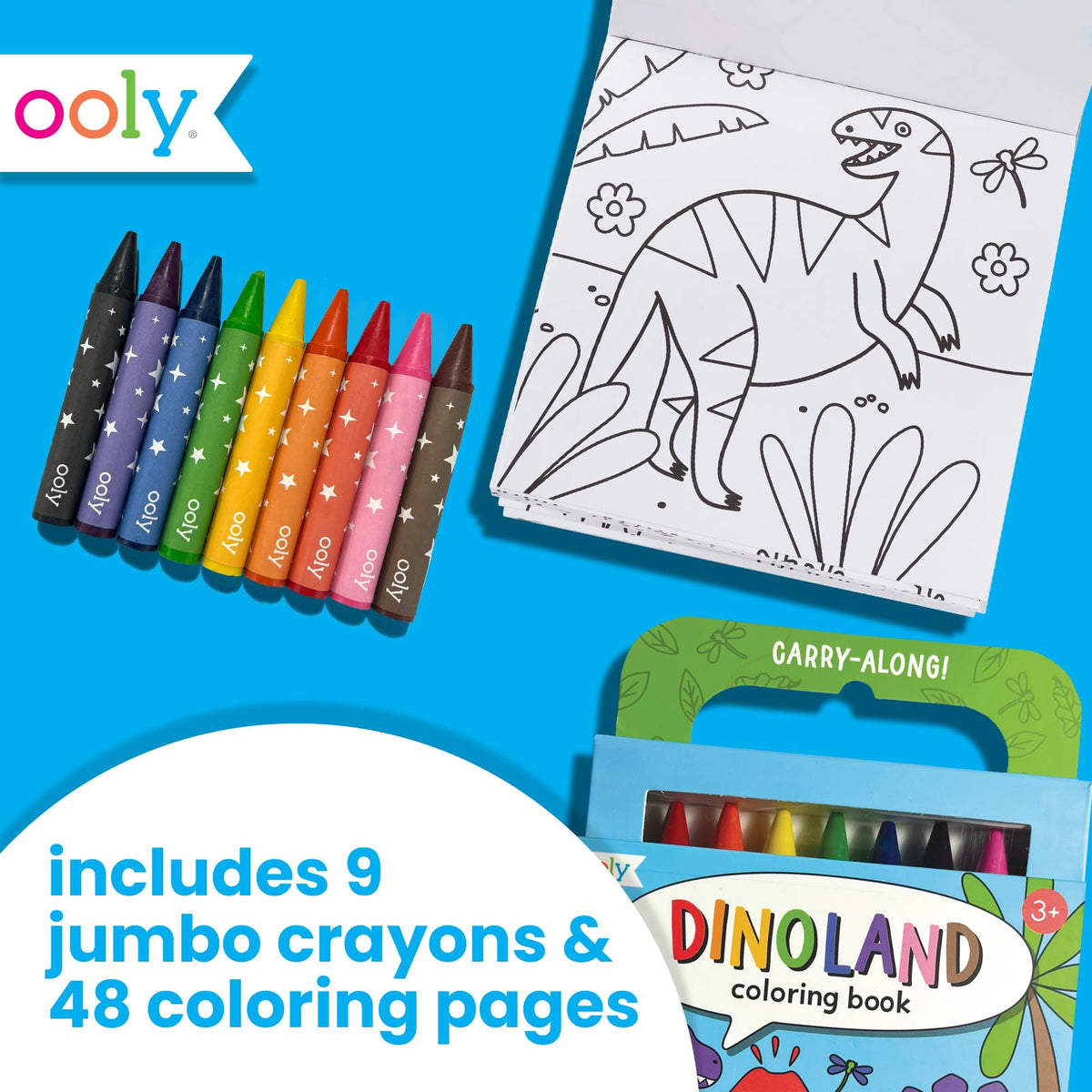 Ooly Travel Art Kit: 9 Jumbo Crayons, 48 Themed Pages, Travel Case – Dinoland