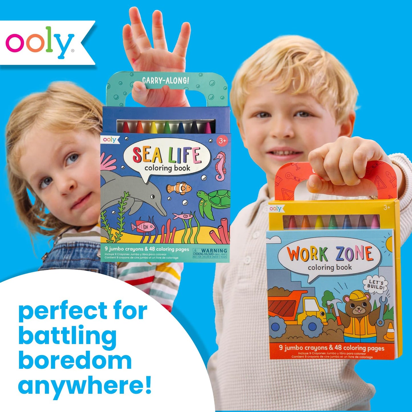 Ooly Travel Art Kit – 9 Jumbo Crayons & 48 Themed Coloring Pages with Case | Sea Life