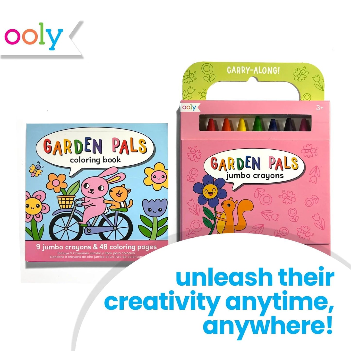 Ooly Travel Art Kit – Garden Pals, 9 Jumbo Crayons, 48 Themed Pages & Case