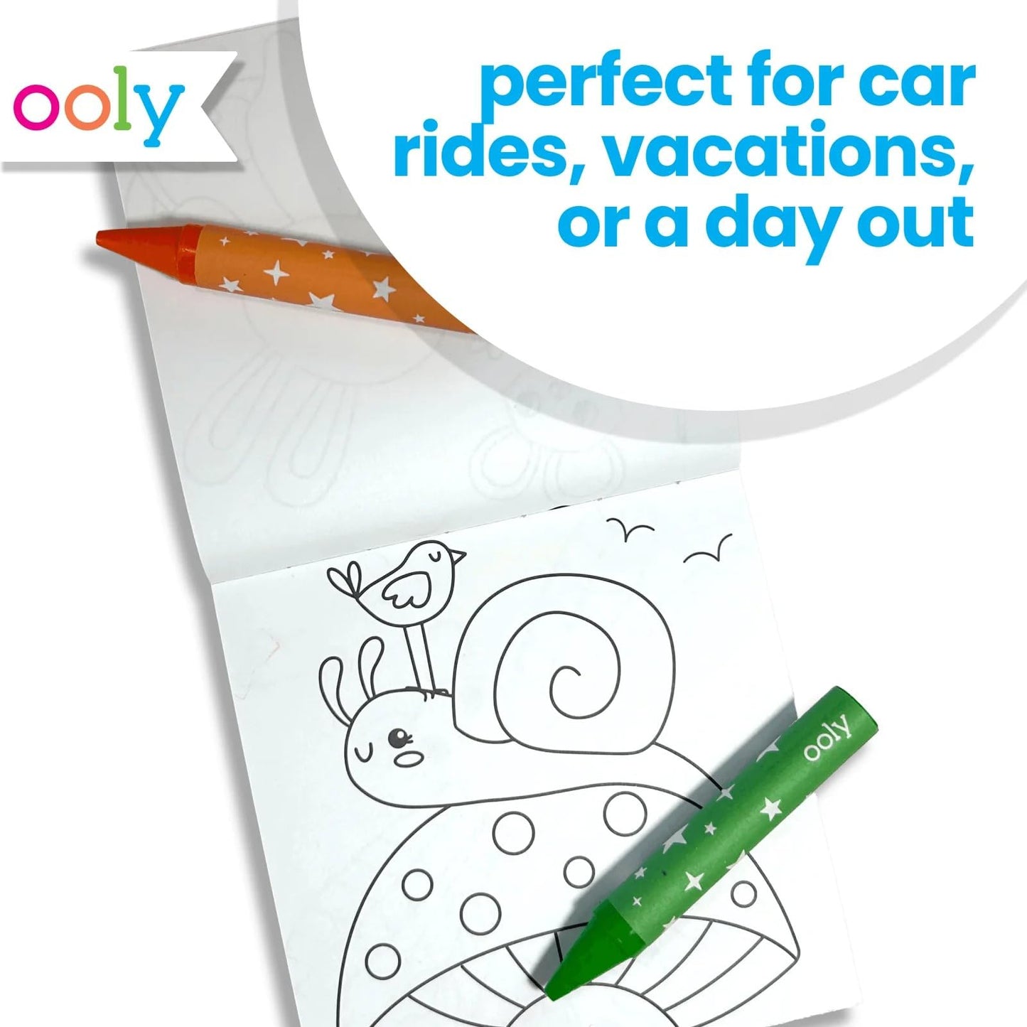 Ooly Travel Art Kit – Garden Pals, 9 Jumbo Crayons, 48 Themed Pages & Case