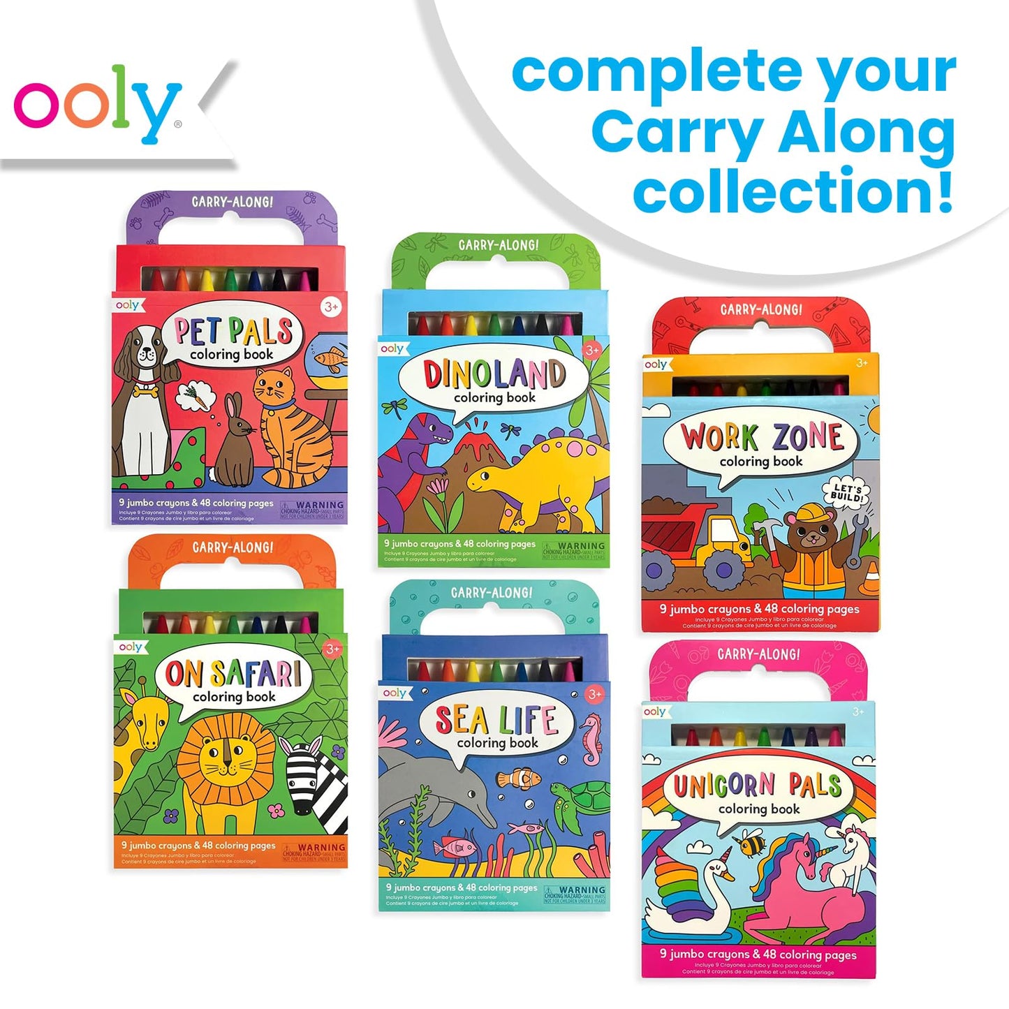 Ooly Travel Art Kit – 9 Jumbo Crayons, 48 Themed Pages, Carry Case | Pet Pals