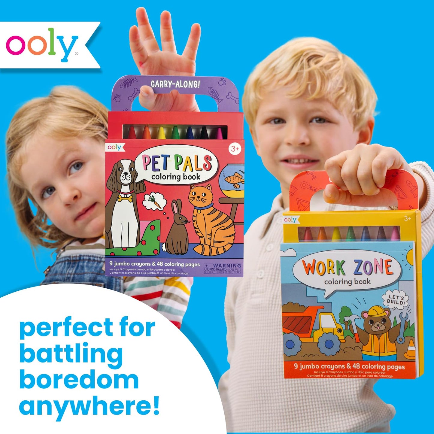 Ooly Travel Art Kit – 9 Jumbo Crayons, 48 Themed Pages, Carry Case | Pet Pals