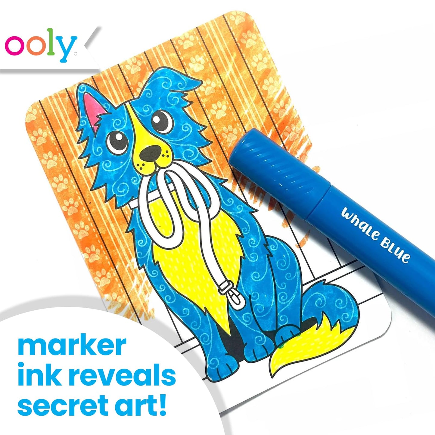 Ooly Undercover Art Hidden Pattern Coloring Cards – 12 Dog Designs for Kids | Non-Toxic Travel Activity Kit