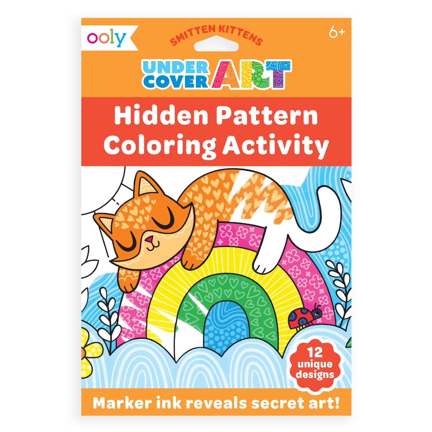 Ooly Undercover Art: Hidden Pattern Coloring Kit for Kids – 12 Kitten Designs
