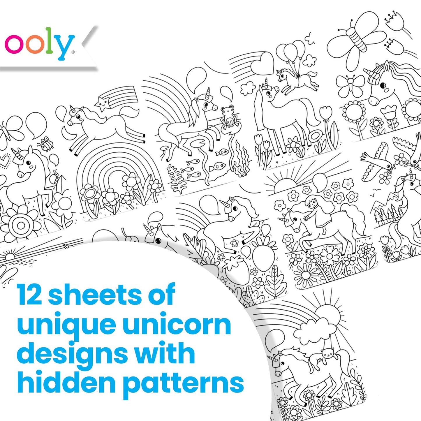 Ooly Undercover Art: 12 Hidden Unicorn Coloring Cards – Travel Activity Kit