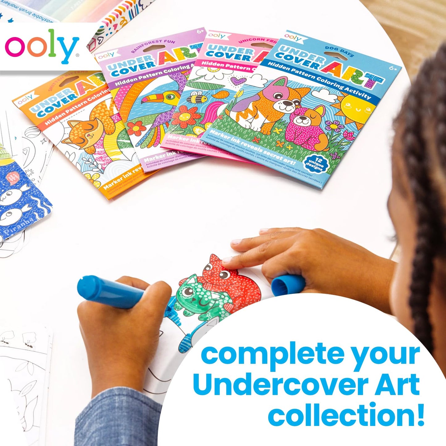 Ooly Undercover Art: Hidden Pattern Coloring Kit for Kids – 12 Kitten Designs