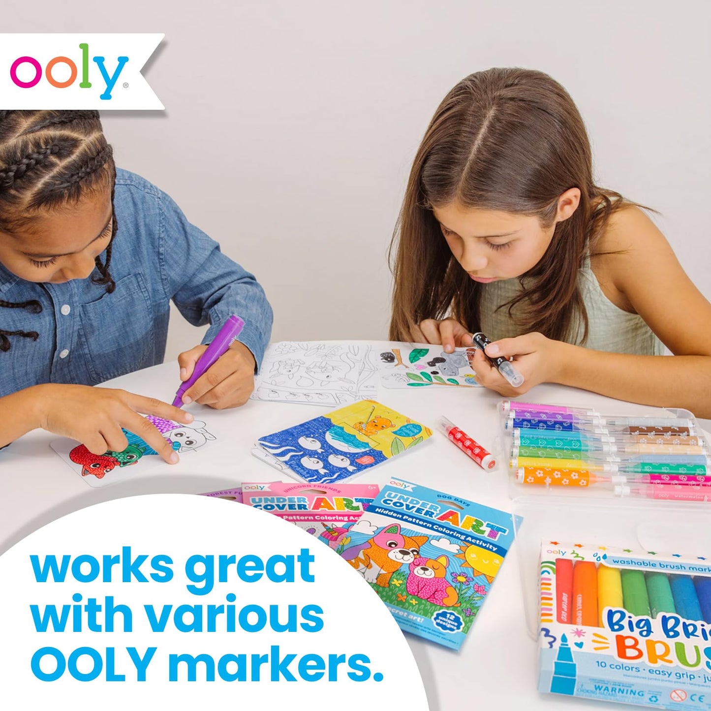 Ooly Undercover Art: Hidden Pattern Coloring Kit for Kids – 12 Kitten Designs